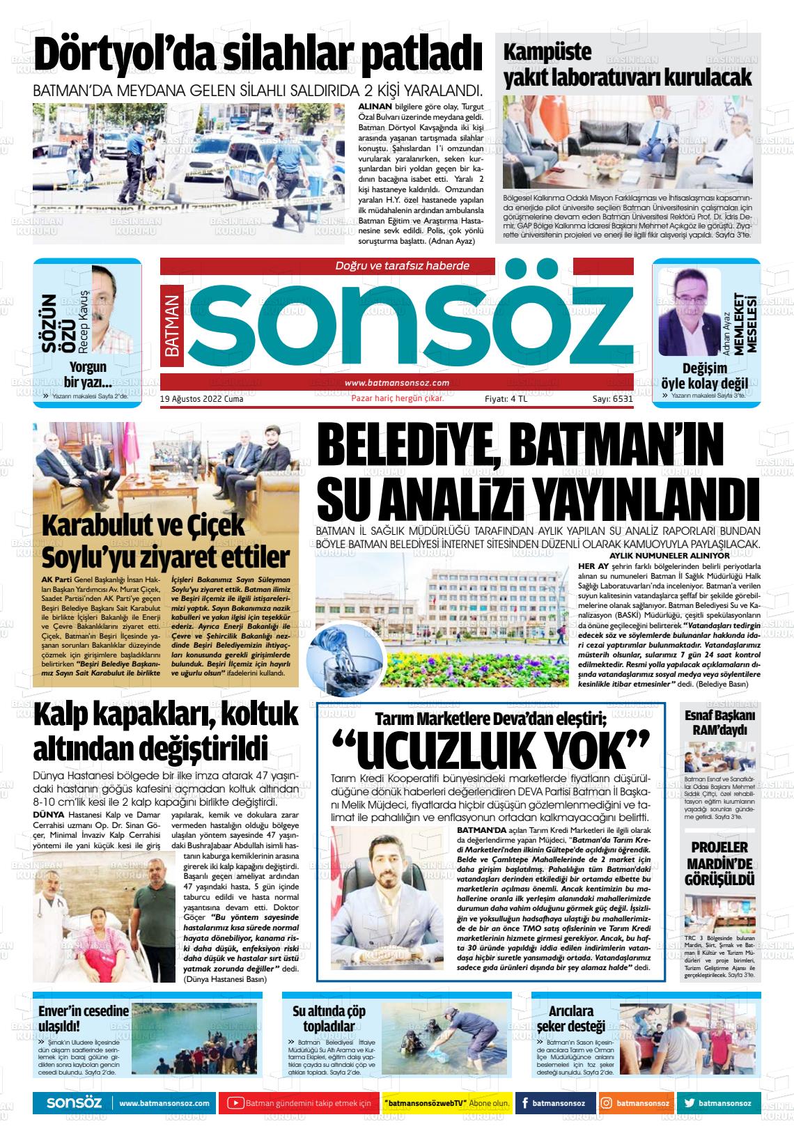 Batman Sonsöz Gazete Manşeti