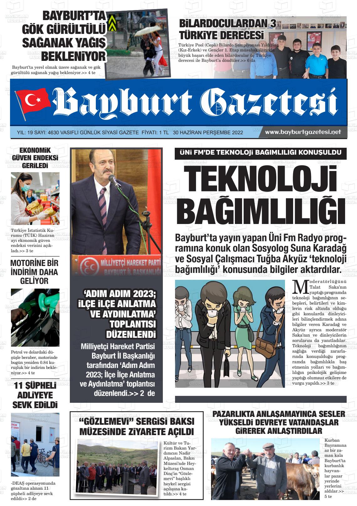 01 Temmuz 2022 Bayburt Sıla Gazete Manşeti