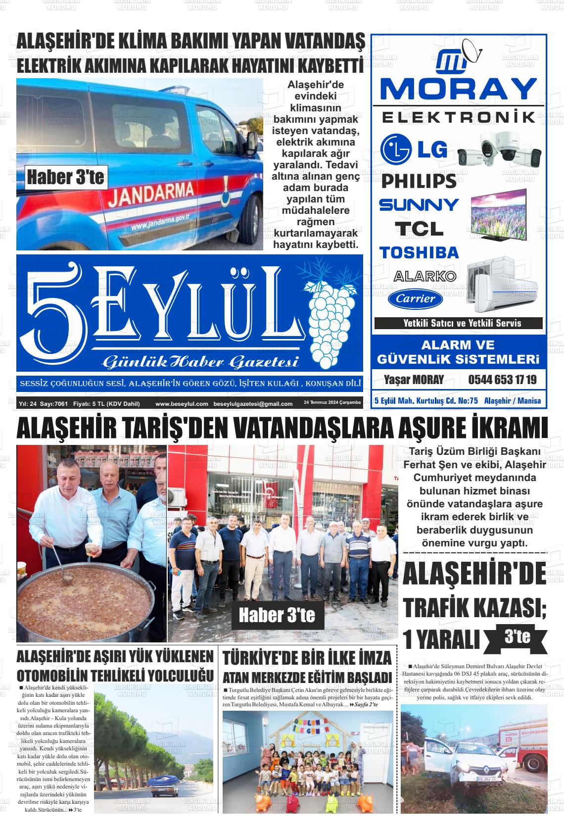 24 Temmuz 2024 5 Eylül Gazete Manşeti