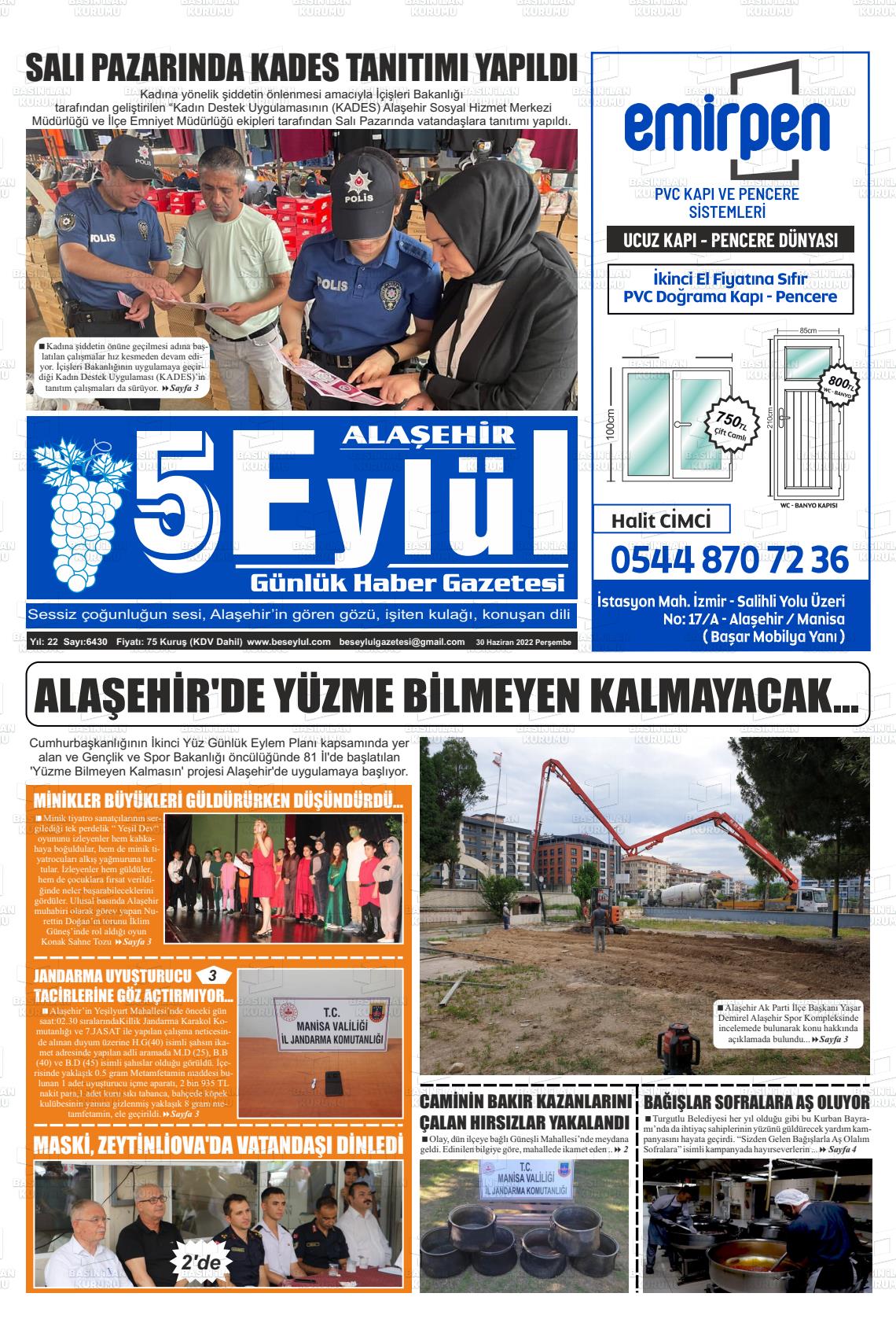 30 Haziran 2022 5 Eylül Gazete Manşeti