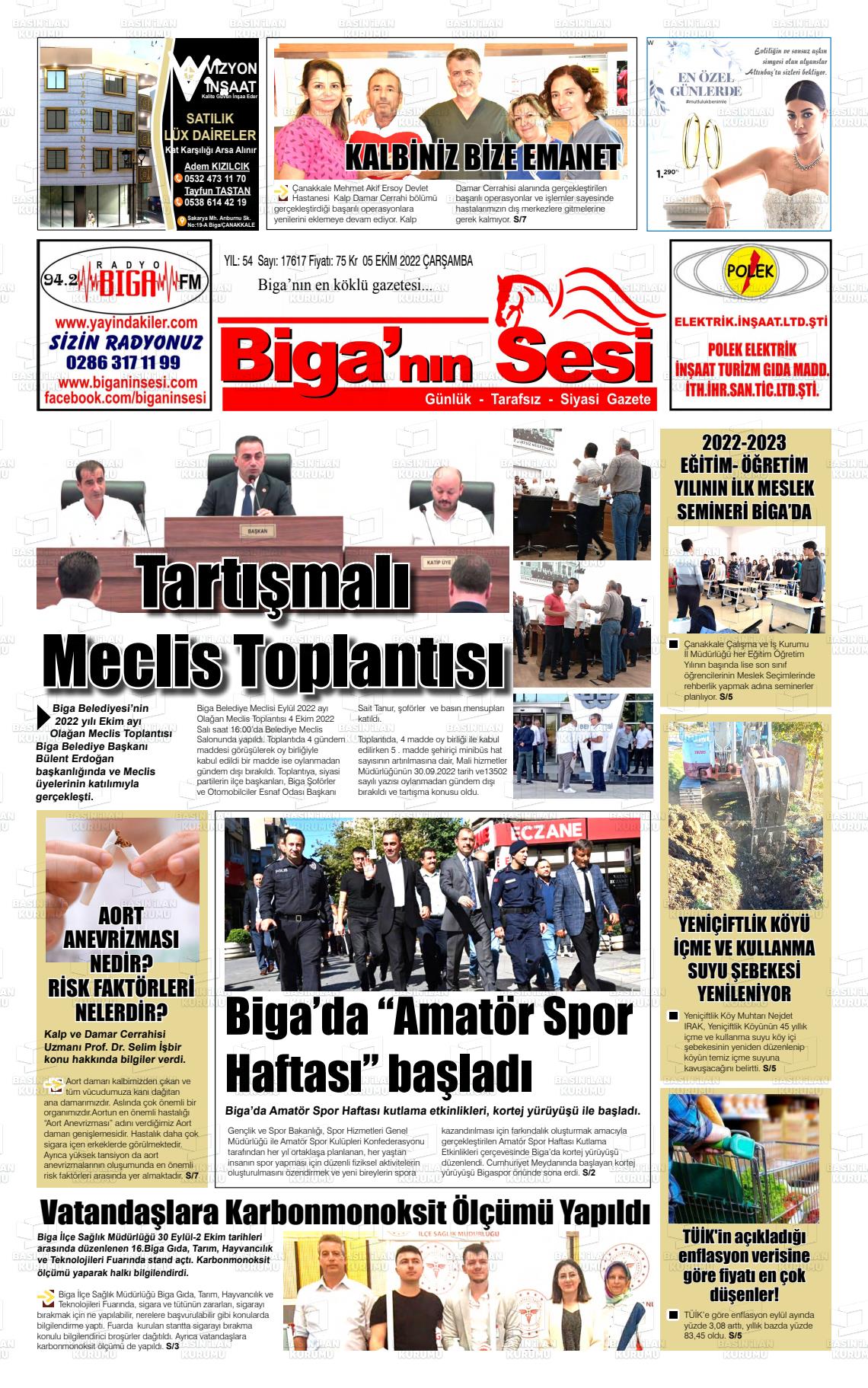 05 Ekim 2022 Biga'nın Sesi Gazete Manşeti