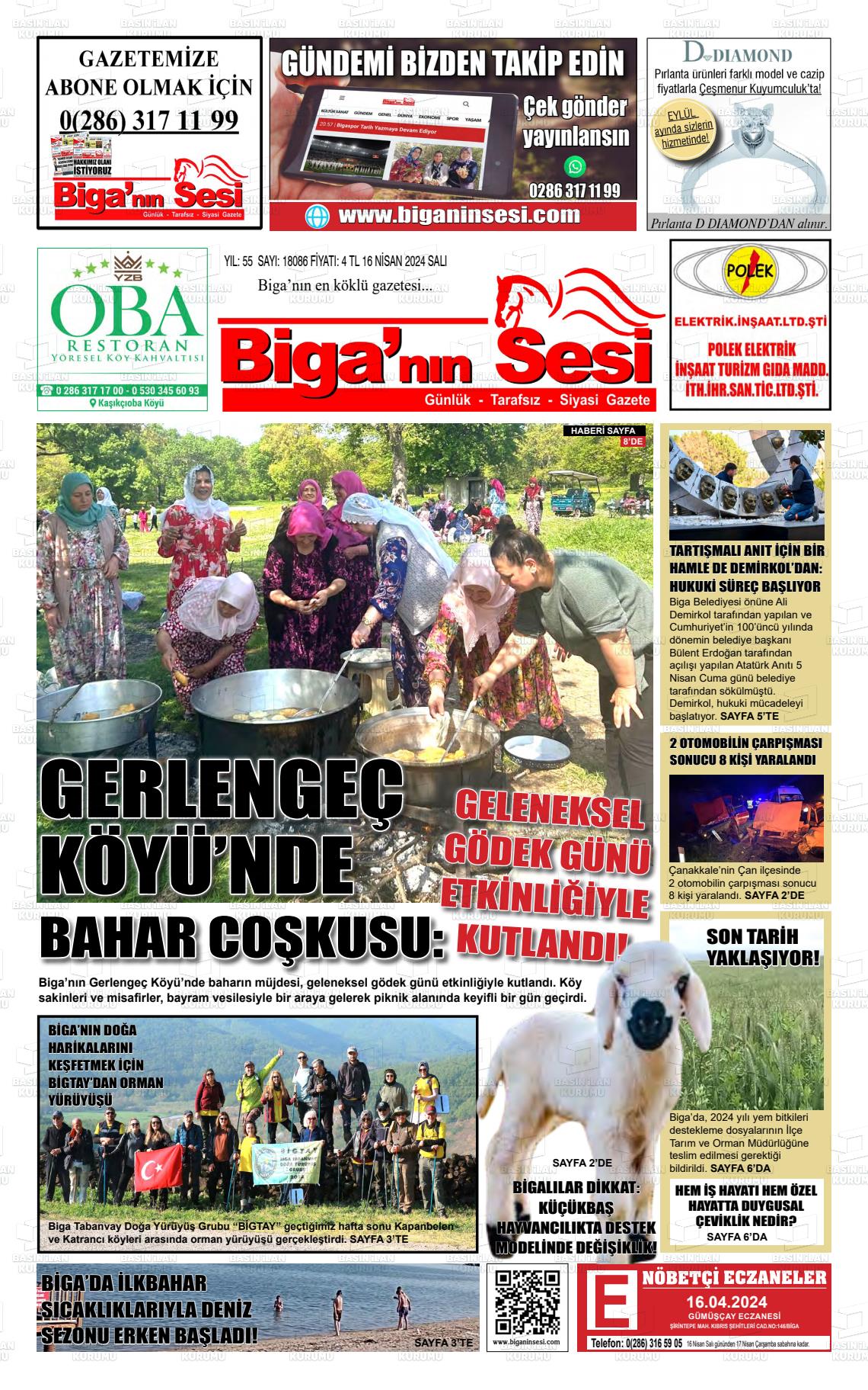 16 Nisan 2024 Biga'nın Sesi Gazete Manşeti