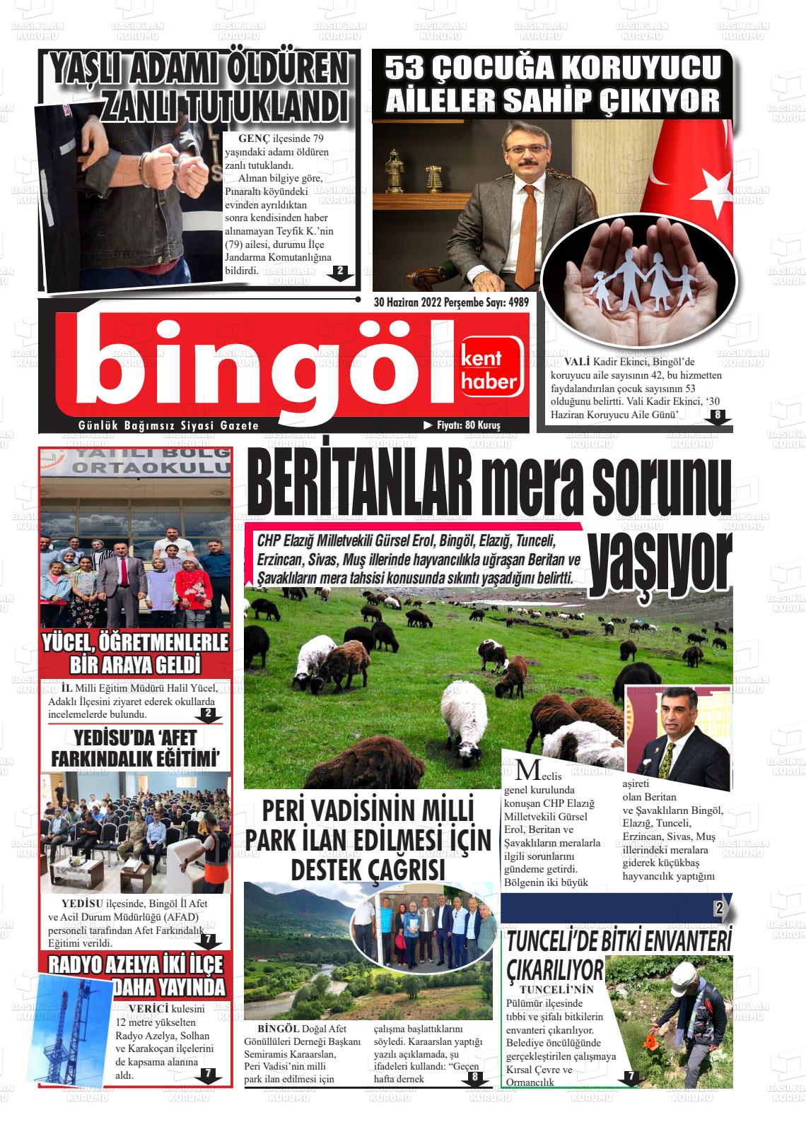 02 Temmuz 2022 Bingöl Kent Haber Gazete Manşeti