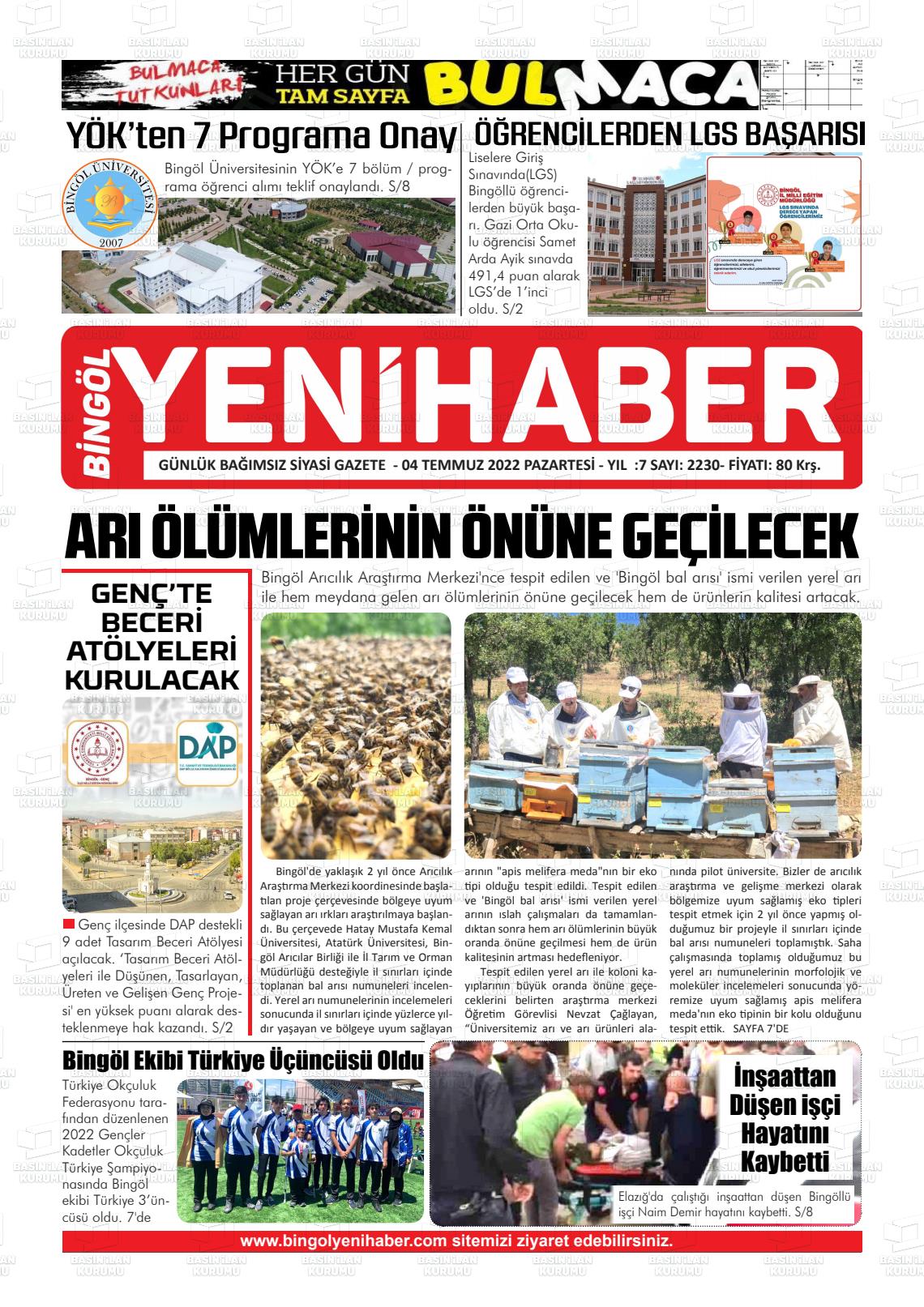 04 Temmuz 2022 Bingöl Sürmanşet Gazete Manşeti