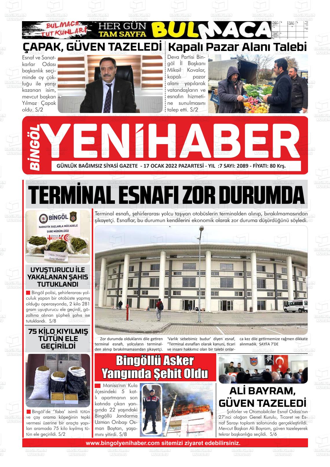 17 Ocak 2022 Bingöl Sürmanşet Gazete Manşeti