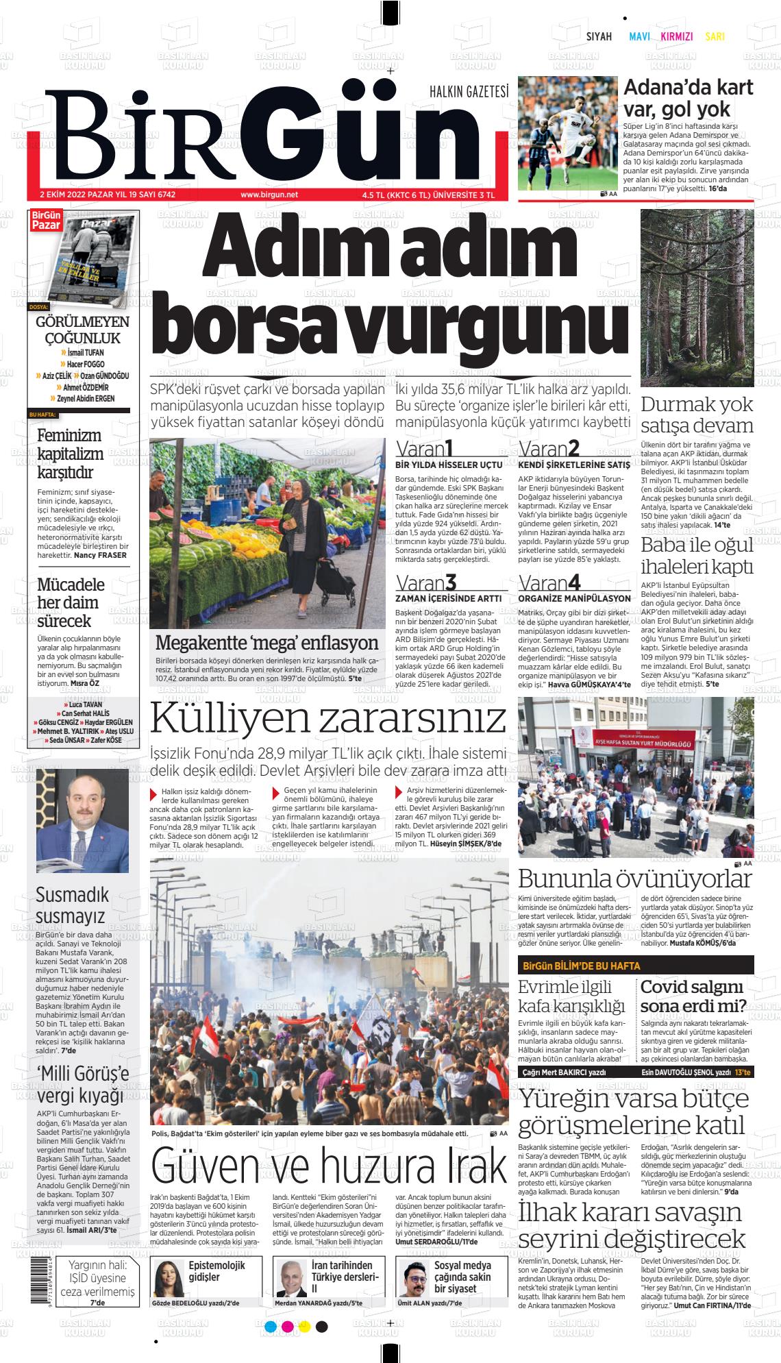 02 Ekim 2022 Birgün Gazete Manşeti