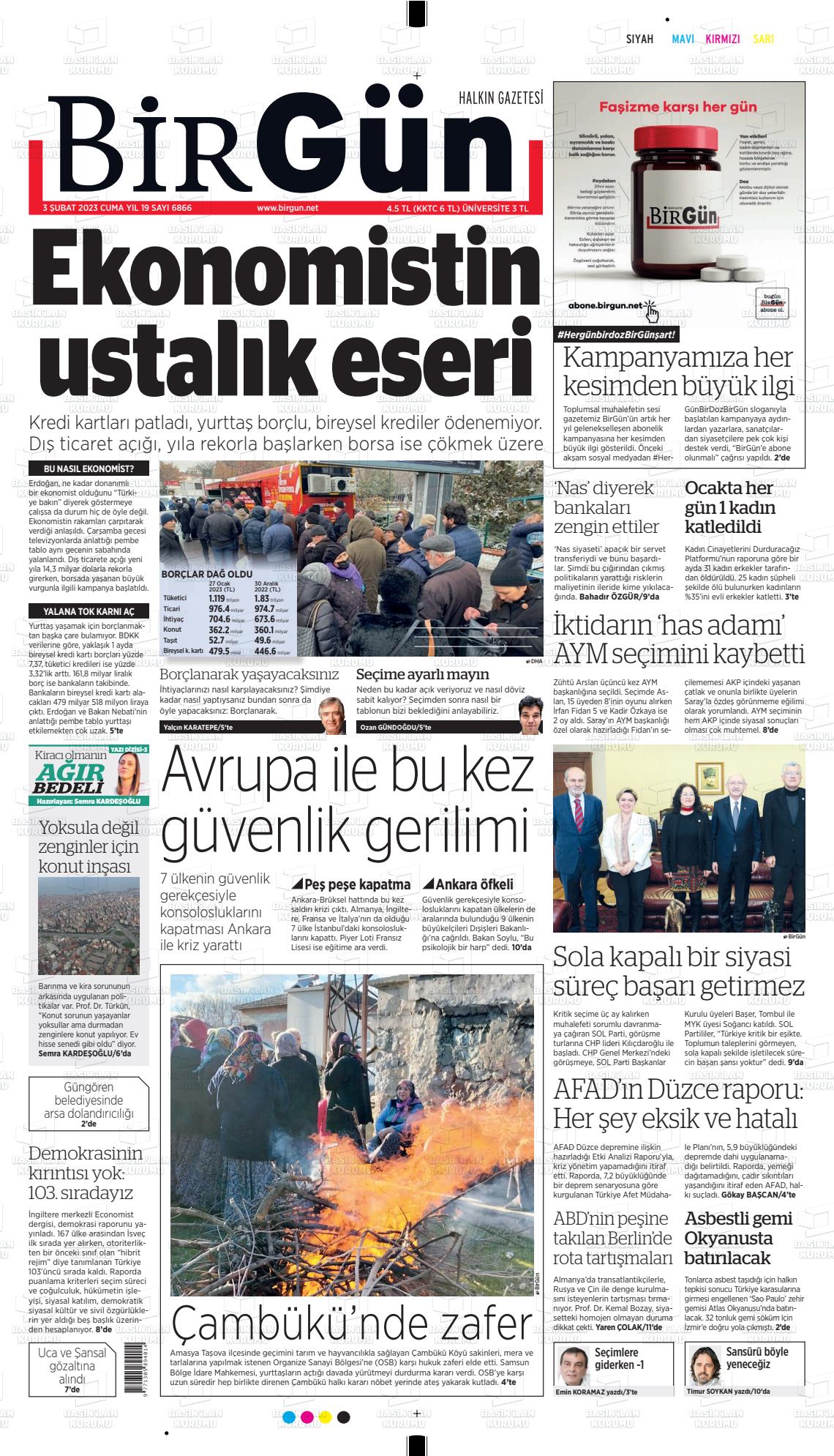 03 Şubat 2023 Birgün Gazete Manşeti