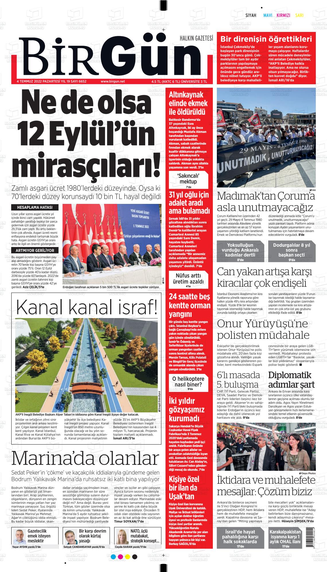 04 Temmuz 2022 Birgün Gazete Manşeti