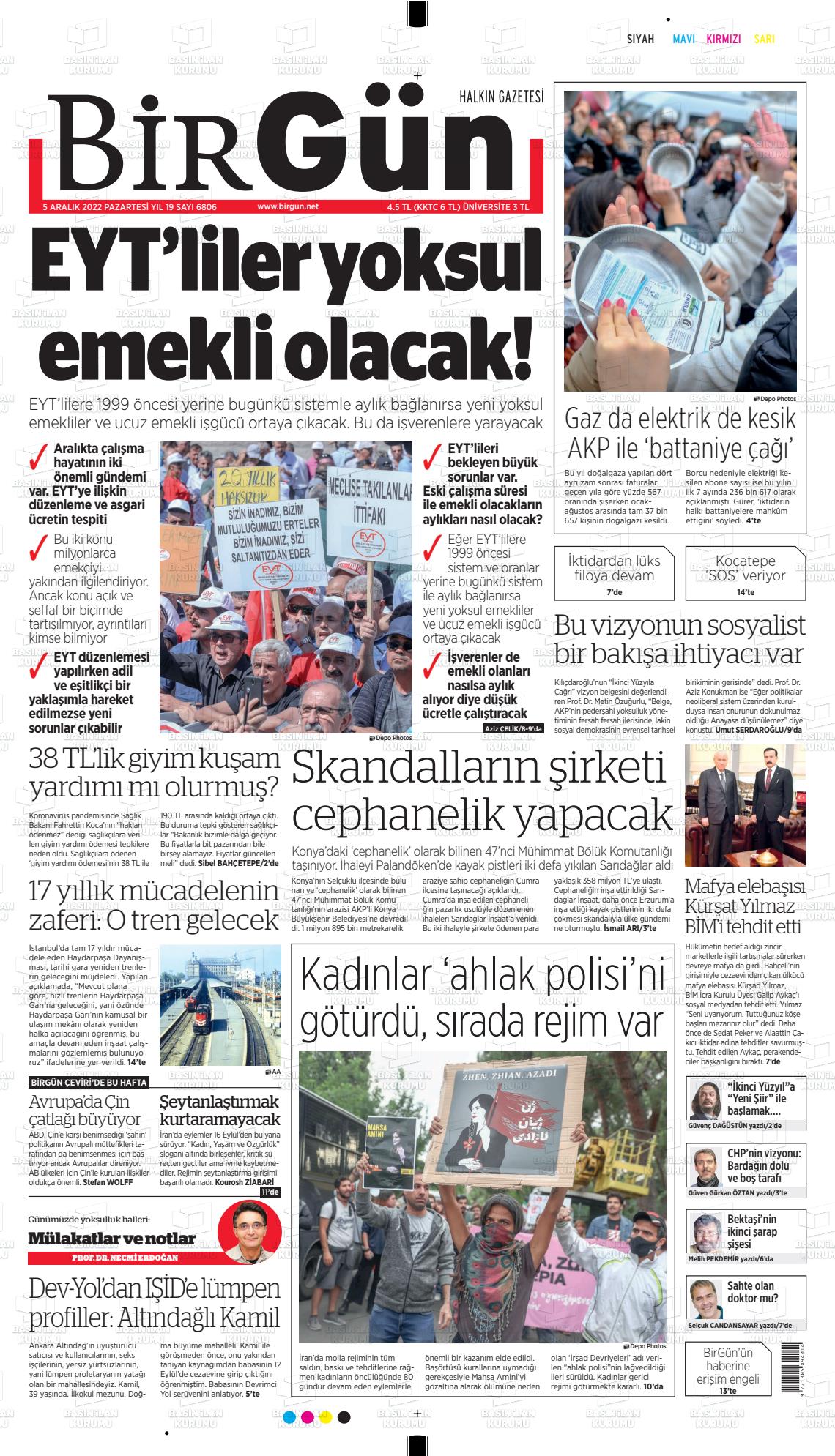 05 Aralık 2022 Birgün Gazete Manşeti
