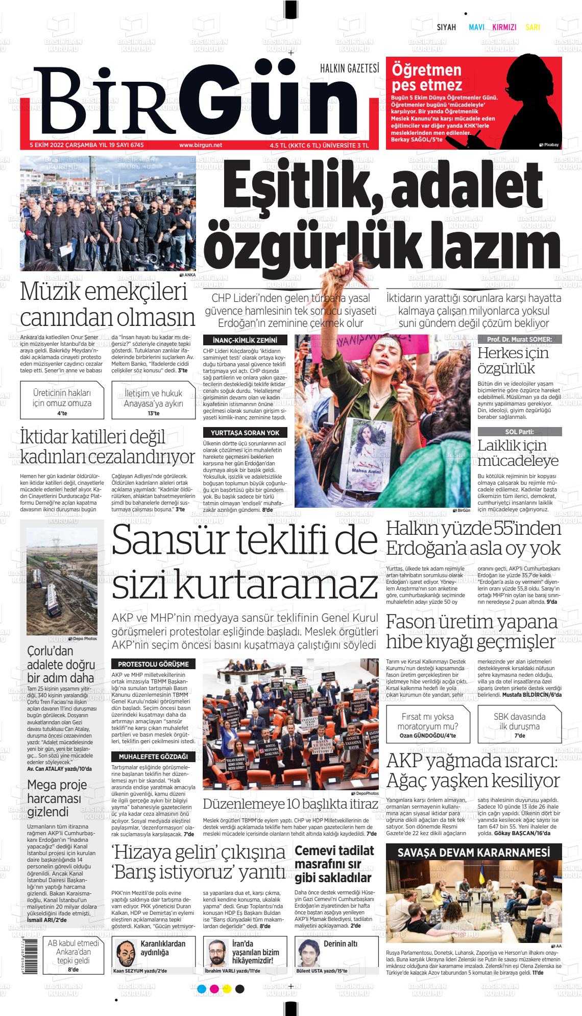 05 Ekim 2022 Birgün Gazete Manşeti