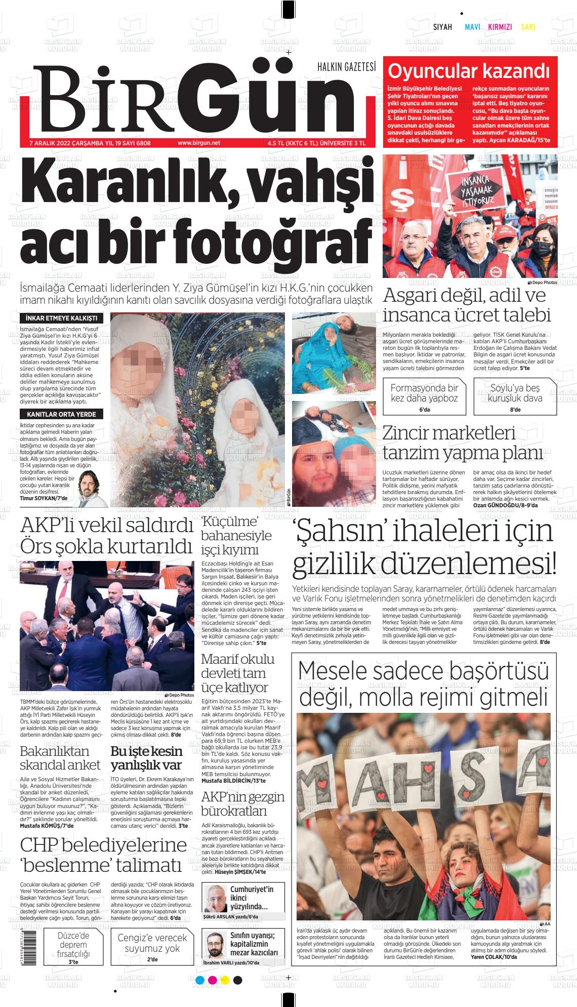 07 Aralık 2022 Birgün Gazete Manşeti
