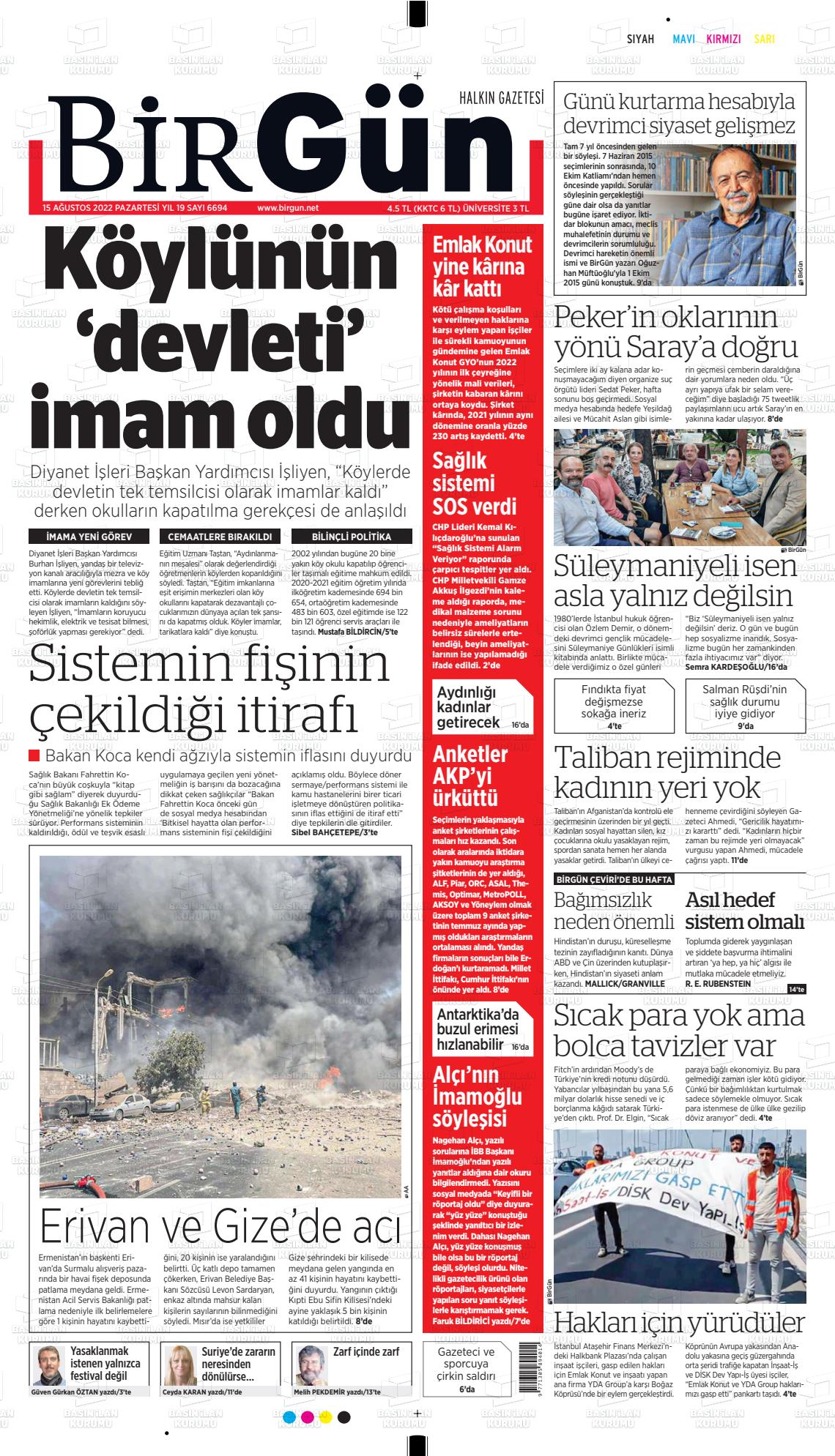 15 Ağustos 2022 Birgün Gazete Manşeti