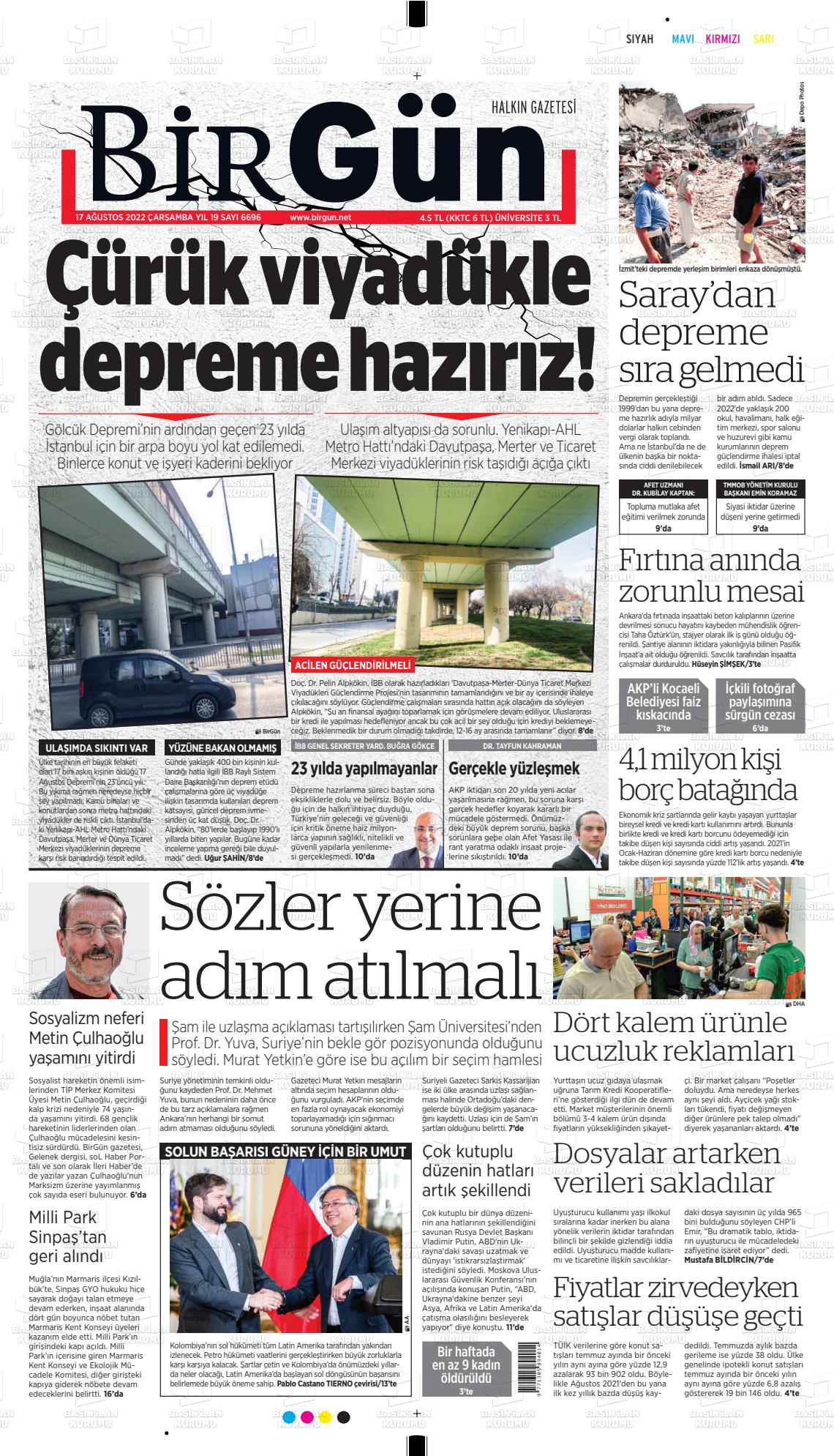 17 Ağustos 2022 Birgün Gazete Manşeti