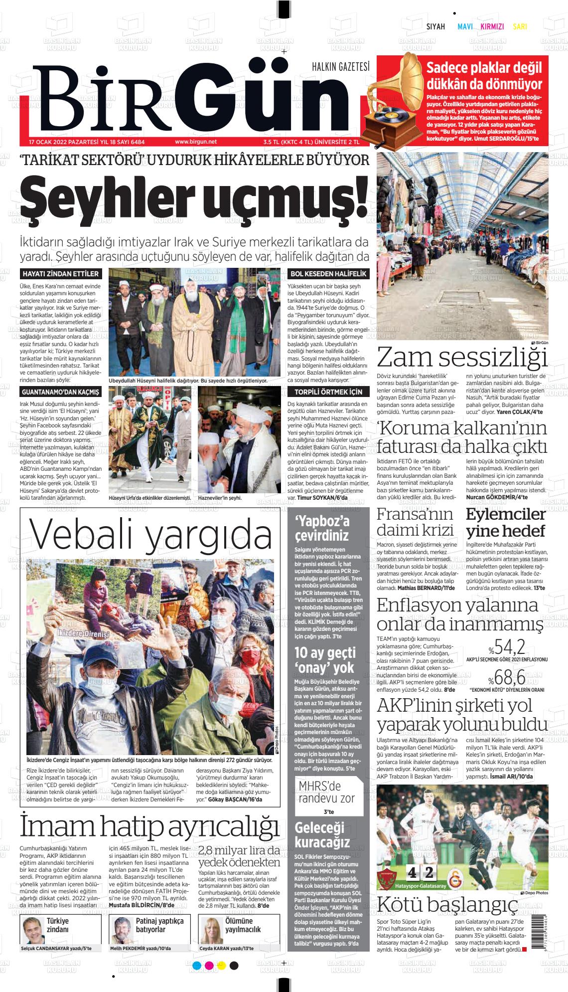 17 Ocak 2022 Birgün Gazete Manşeti