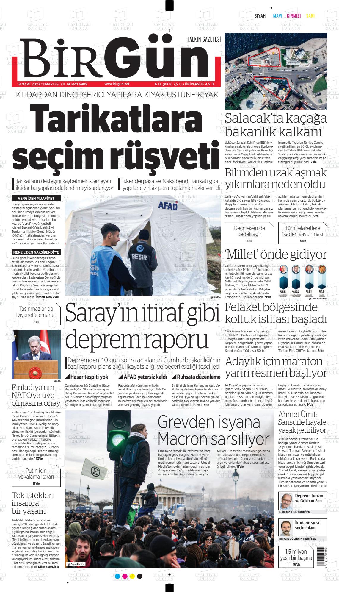 18 Mart 2023 Birgün Gazete Manşeti