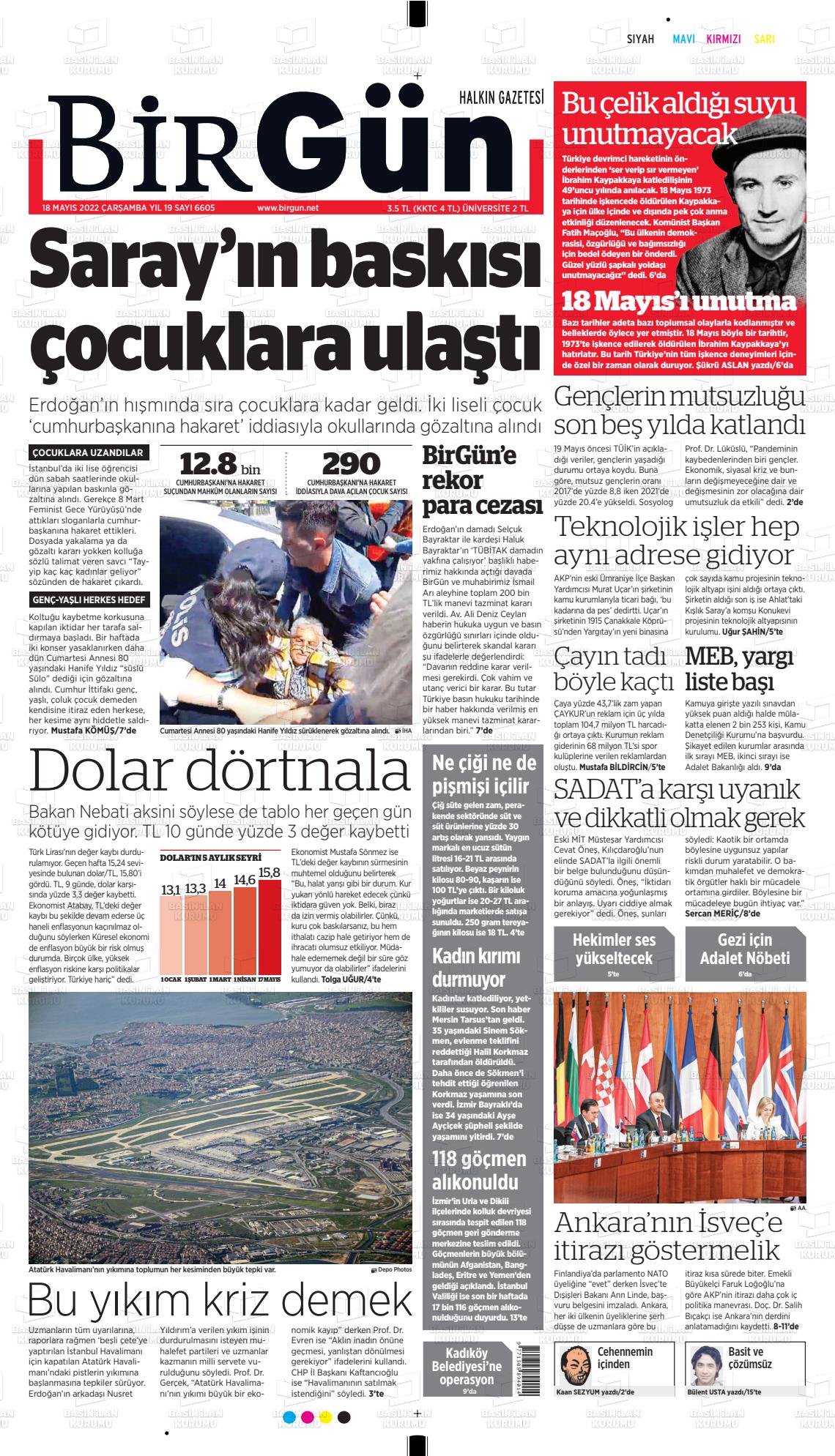 18 Mayıs 2022 Birgün Gazete Manşeti