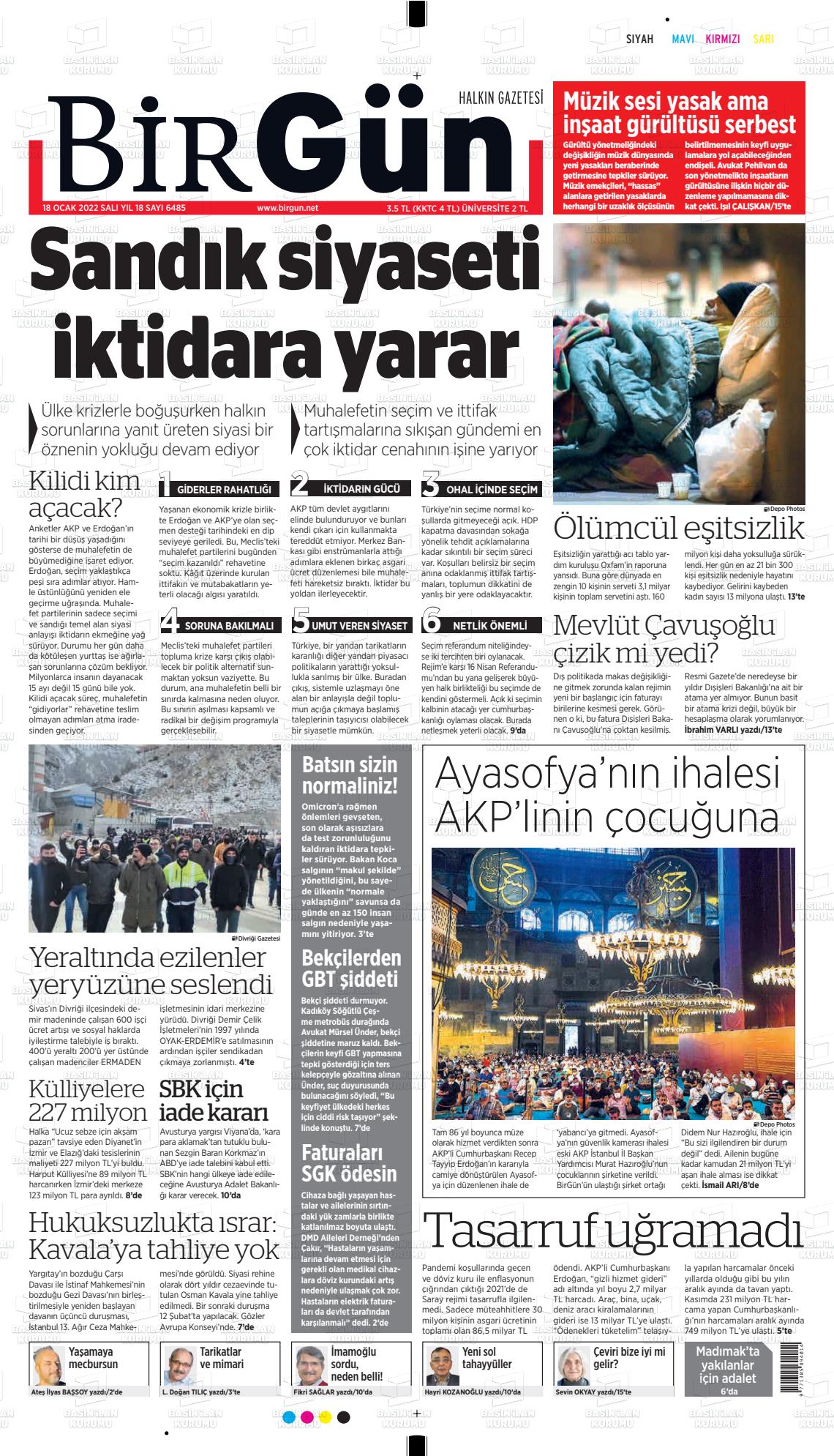 18 Ocak 2022 Birgün Gazete Manşeti