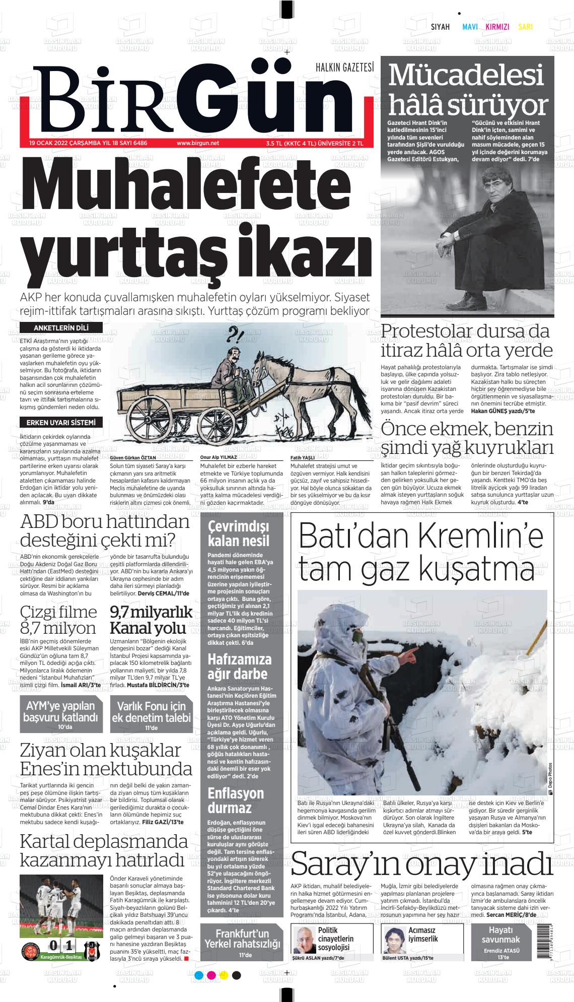 19 Ocak 2022 Birgün Gazete Manşeti