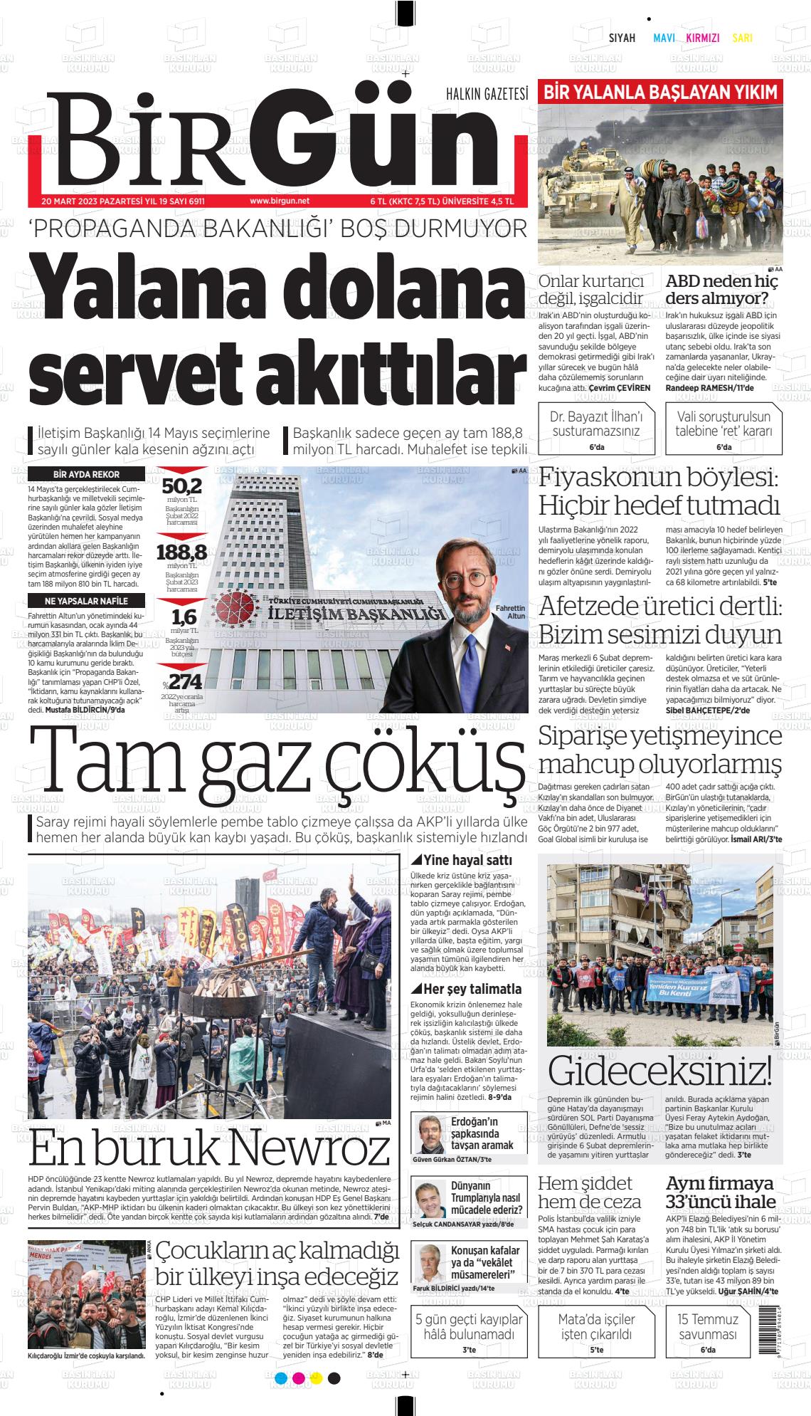 20 Mart 2023 Birgün Gazete Manşeti