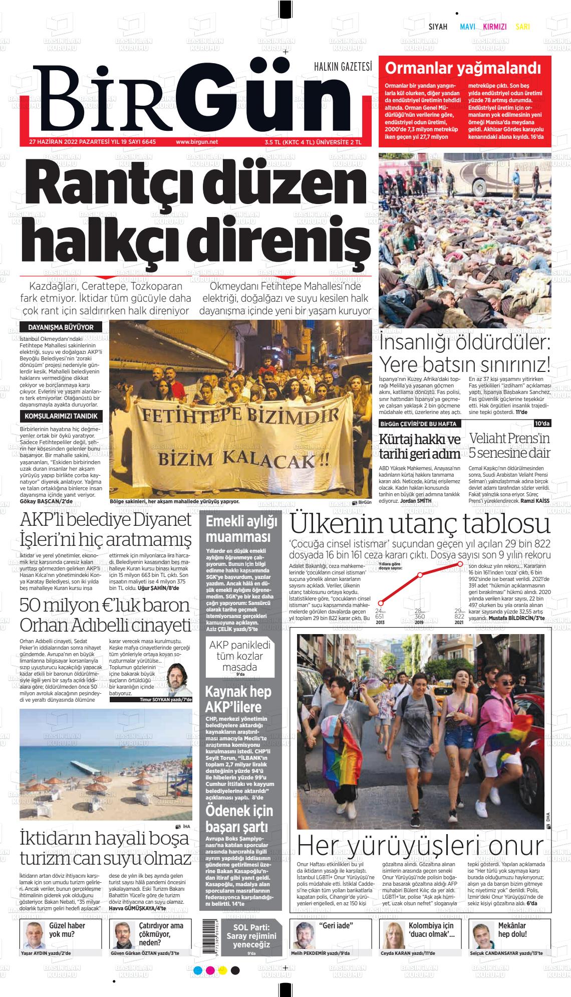 27 Haziran 2022 Birgün Gazete Manşeti