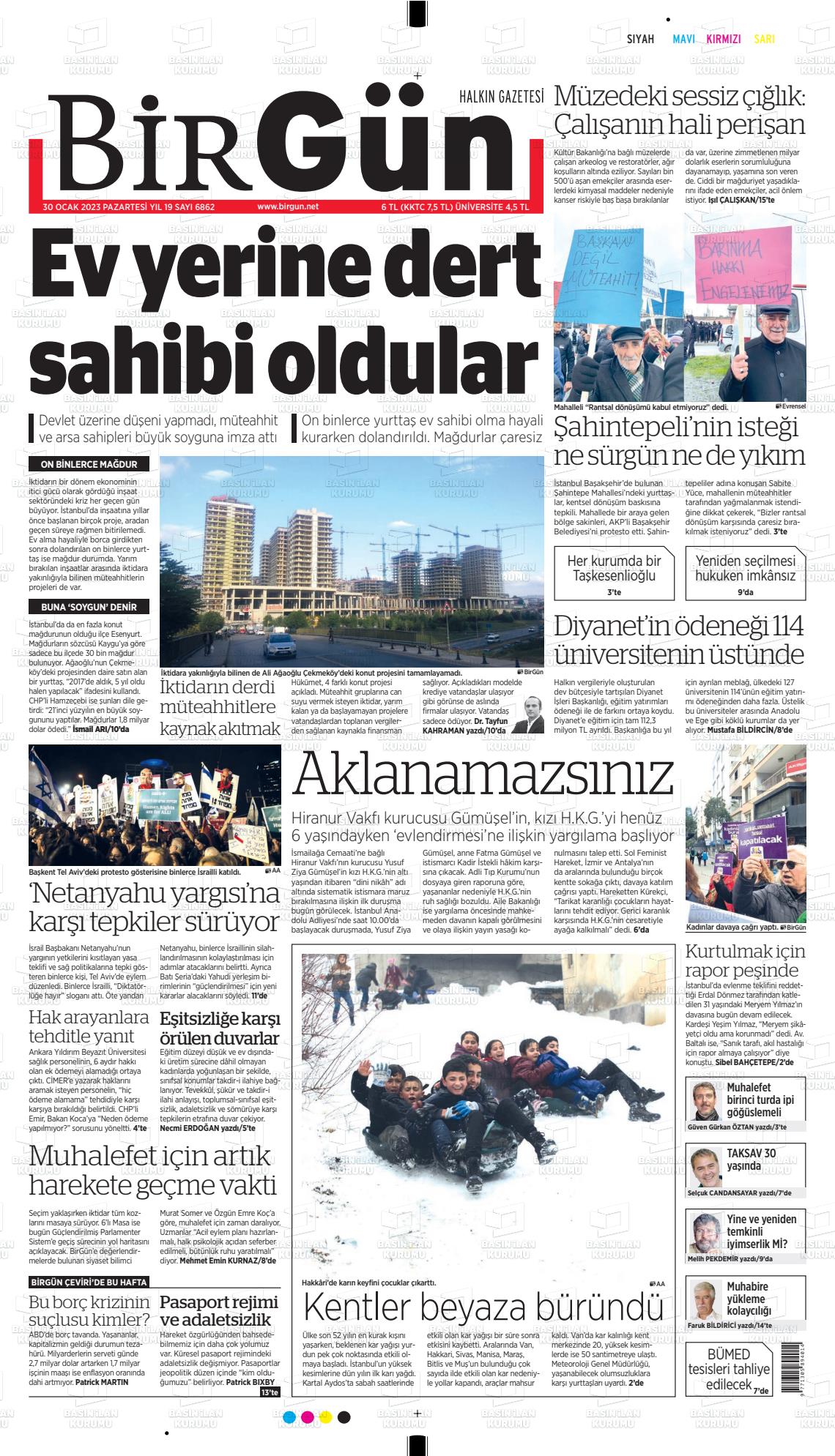 30 Ocak 2023 Birgün Gazete Manşeti