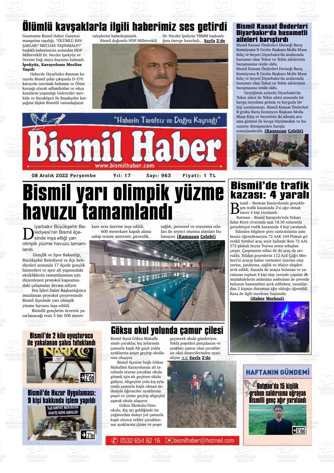 08 Aralık 2022 Bismil Haber Gazete Manşeti