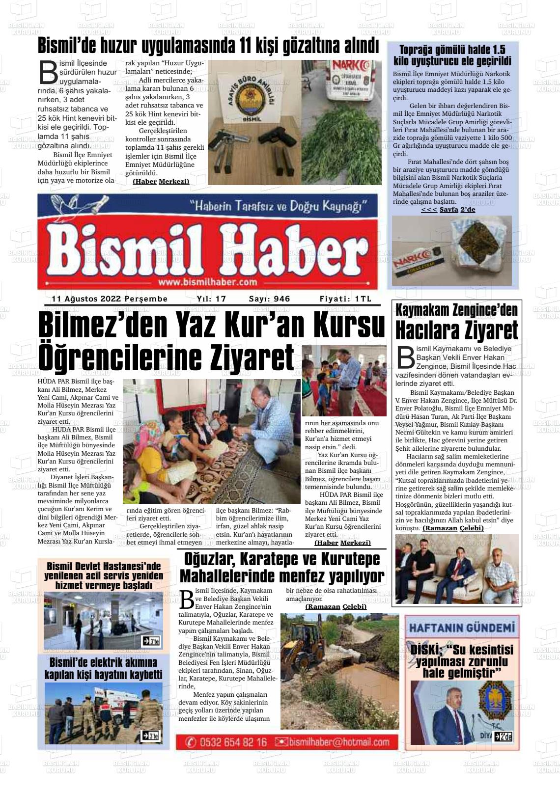 11 Ağustos 2022 Bismil Haber Gazete Manşeti