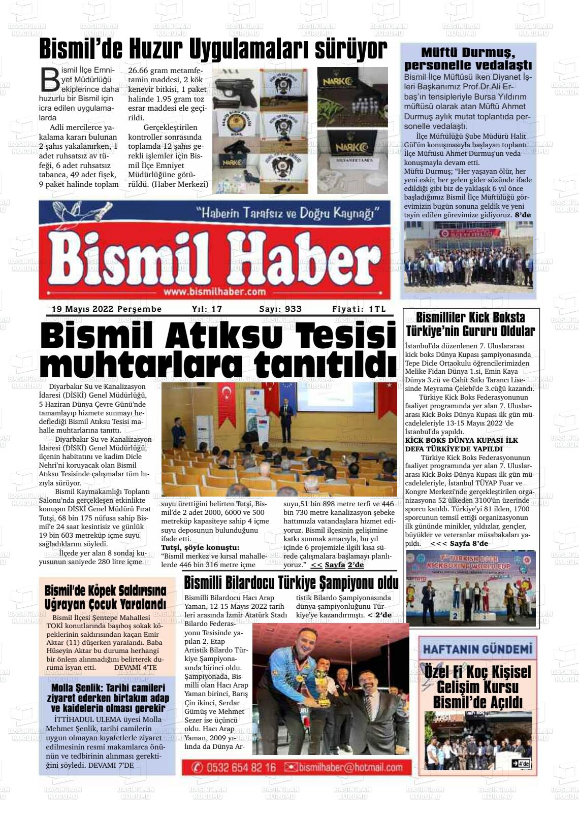 19 Mayıs 2022 Bismil Haber Gazete Manşeti