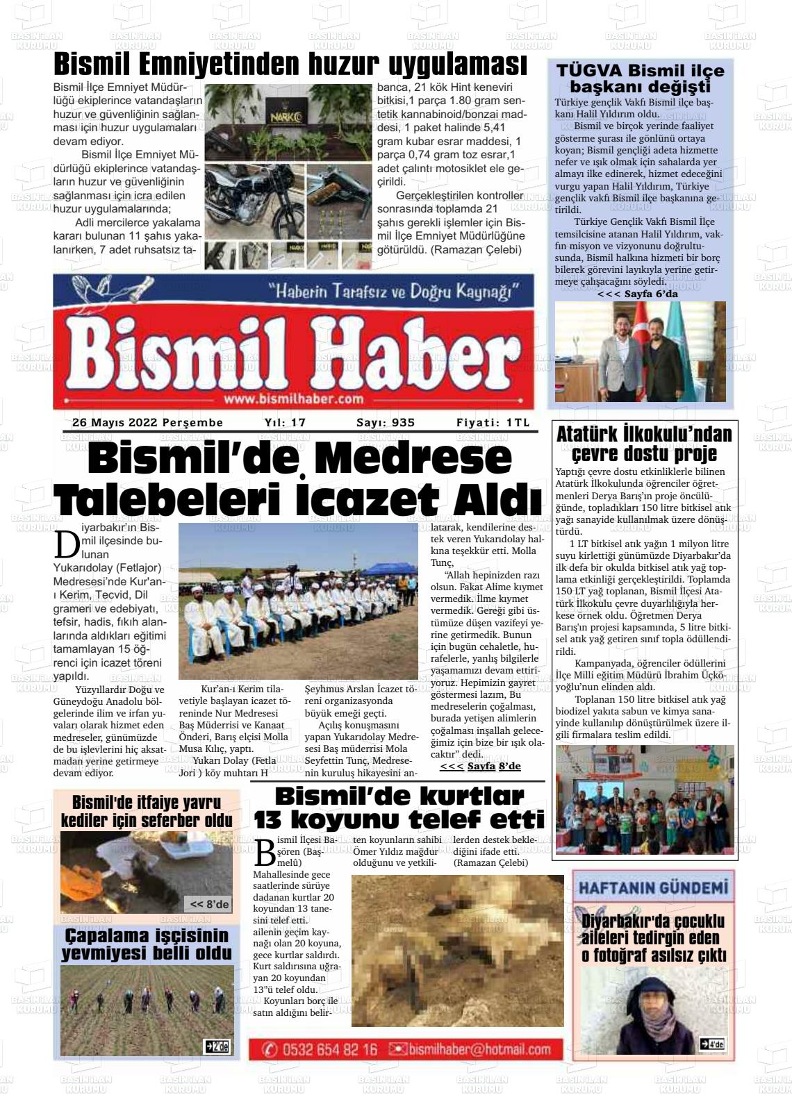 26 Mayıs 2022 Bismil Haber Gazete Manşeti
