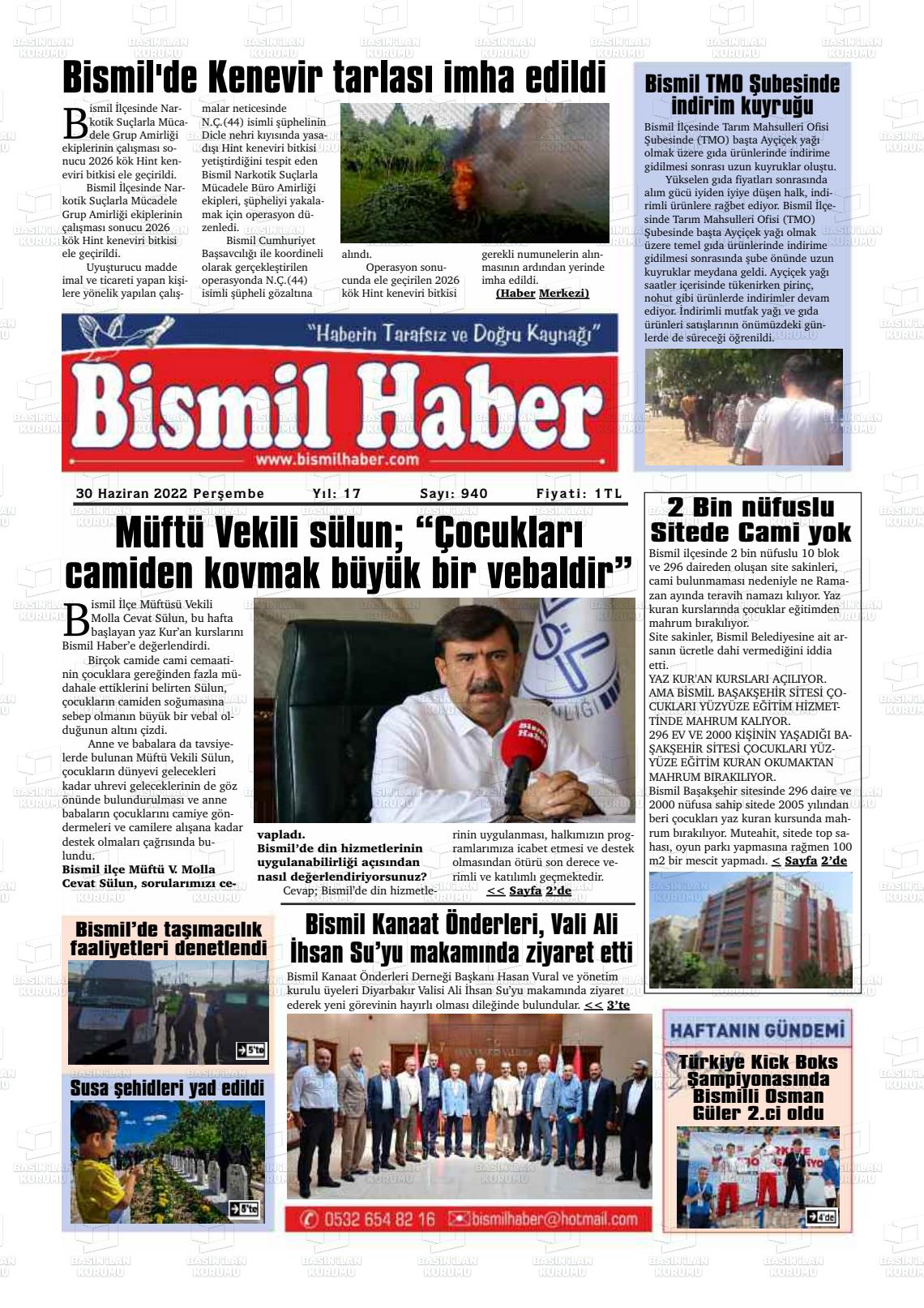 30 Haziran 2022 Bismil Haber Gazete Manşeti