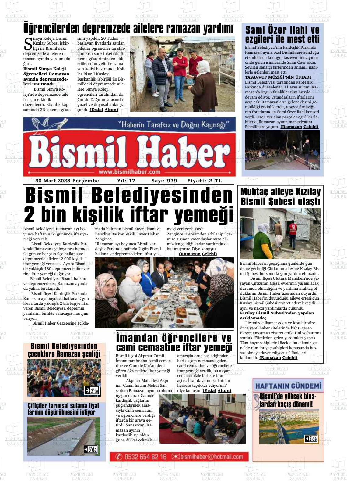 30 Mart 2023 Bismil Haber Gazete Manşeti