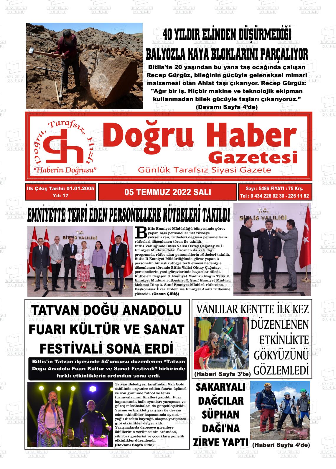 05 Temmuz 2022 Doğru Haber Gazete Manşeti