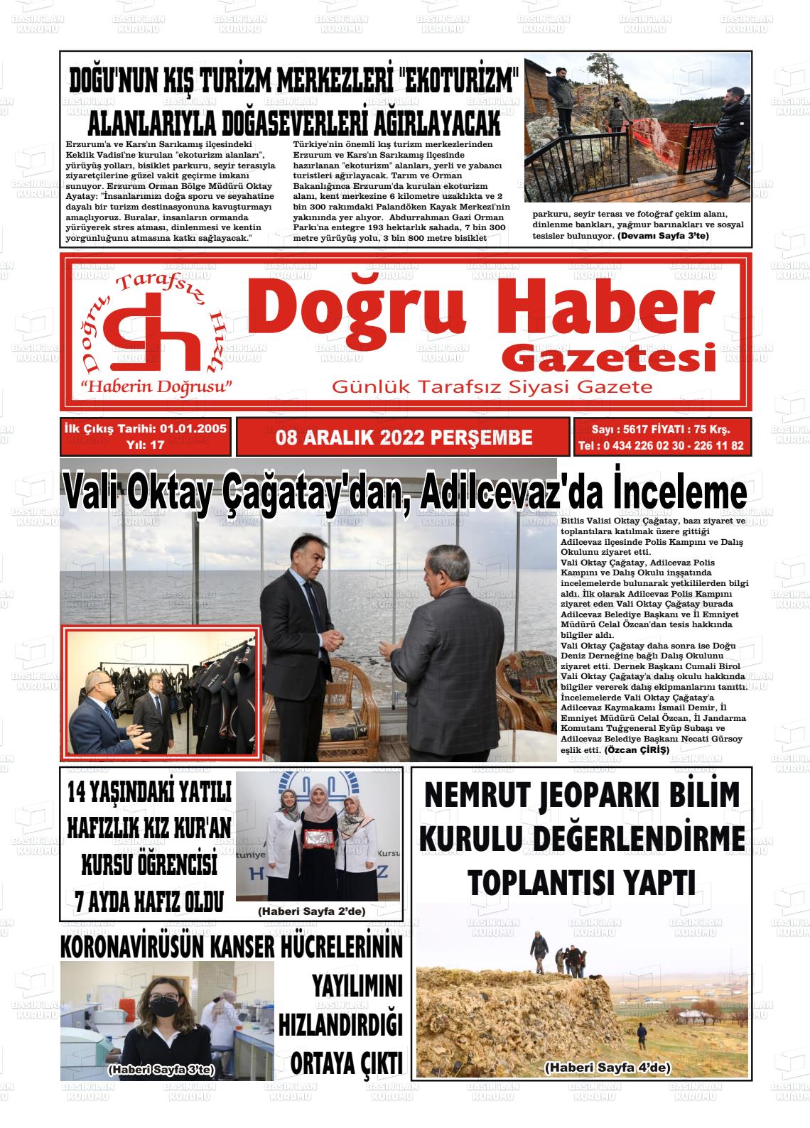 08 Aralık 2022 Doğru Haber Gazete Manşeti