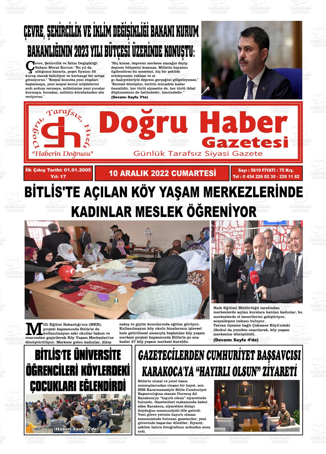 10 Aralık 2022 Doğru Haber Gazete Manşeti