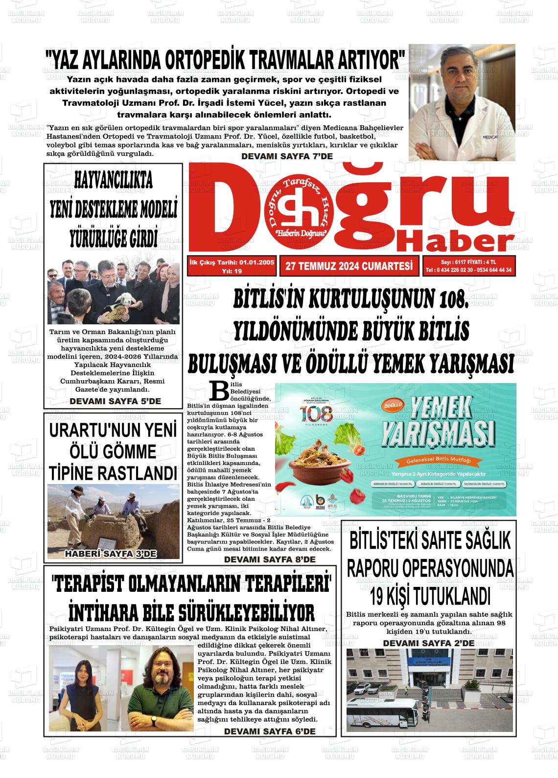 27 Temmuz 2024 Doğru Haber Gazete Manşeti