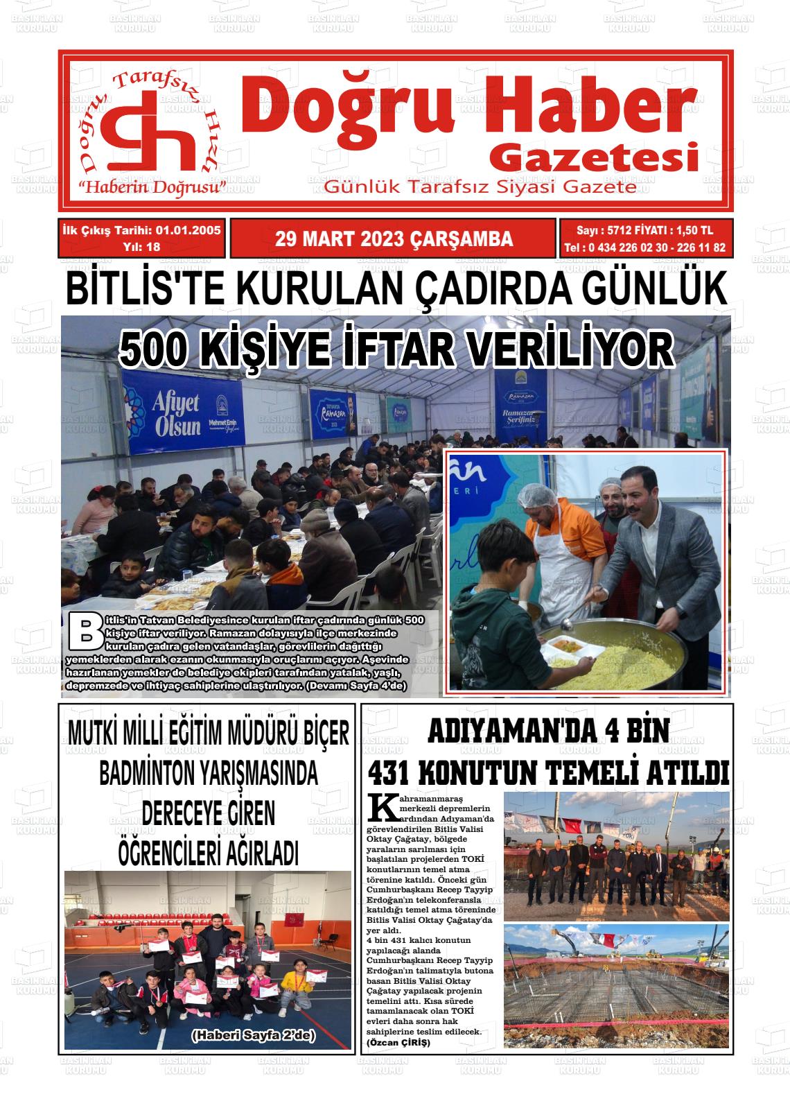29 Mart 2023 Doğru Haber Gazete Manşeti