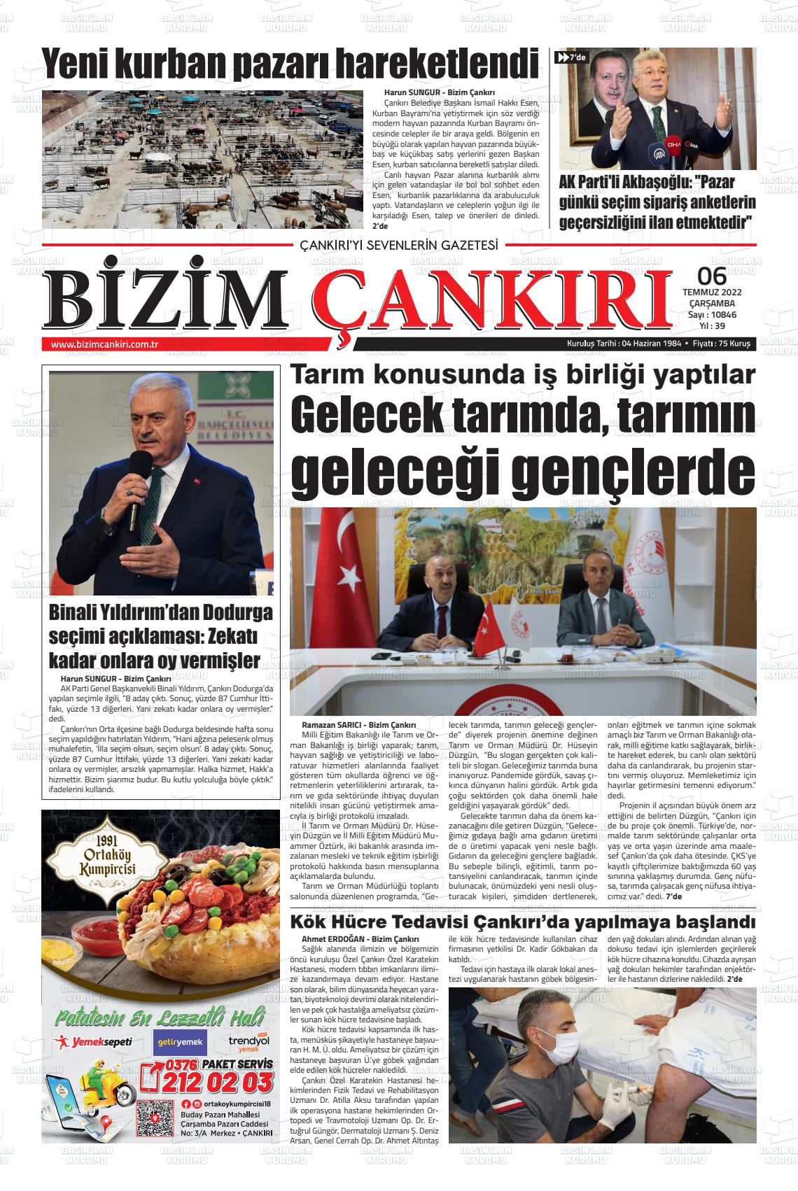 06 Temmuz 2022 Bizim Çankırı Gazete Manşeti