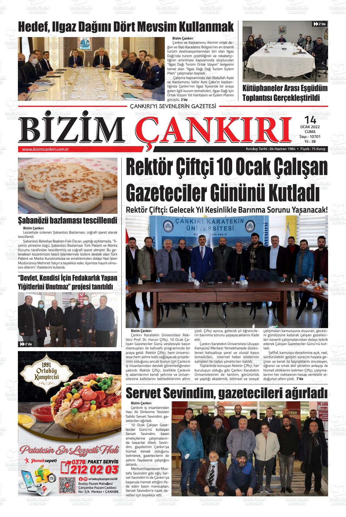 14 Ocak 2022 Bizim Çankırı Gazete Manşeti
