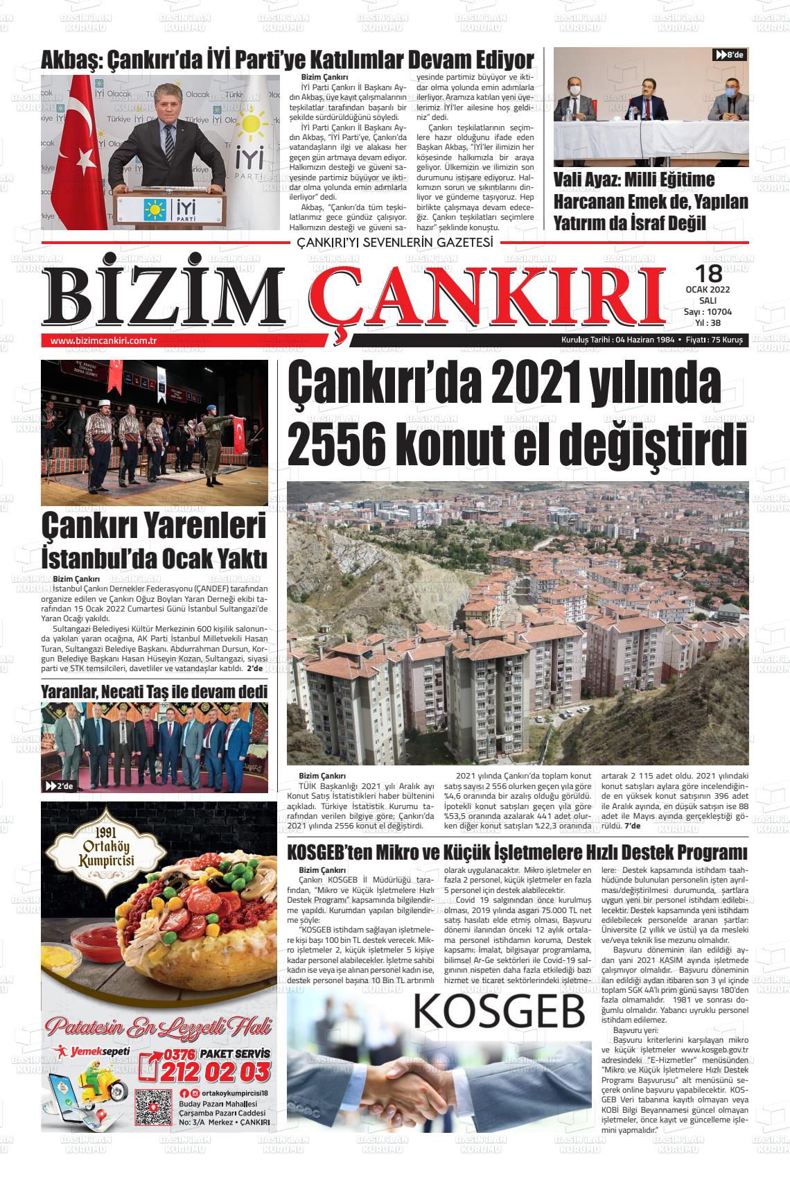 18 Ocak 2022 Bizim Çankırı Gazete Manşeti