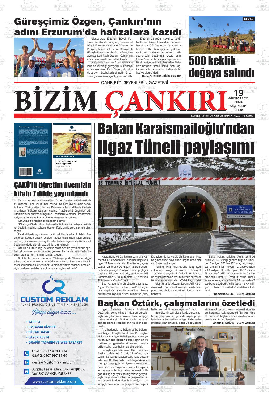Bizim Çankırı Gazete Manşeti
