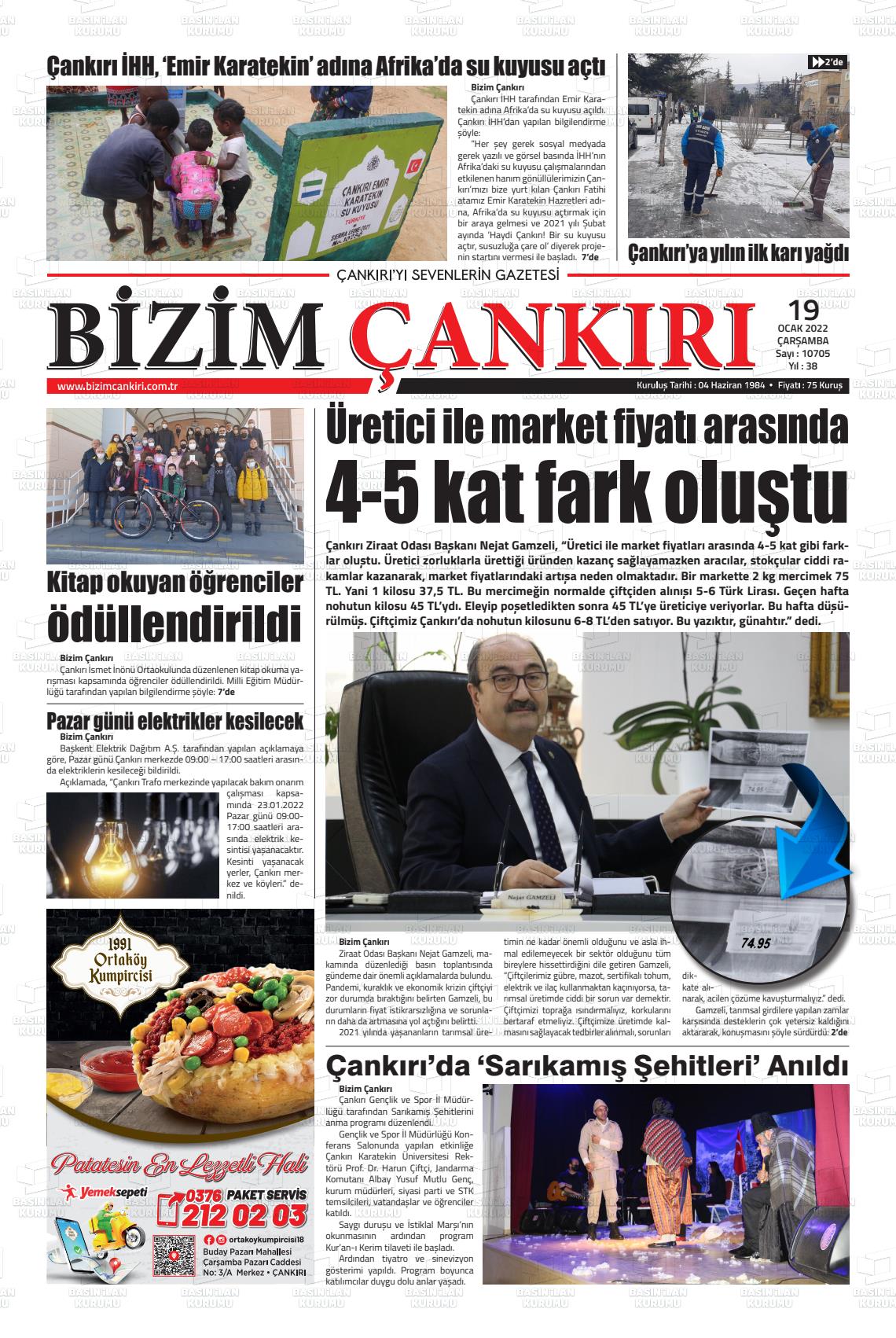 19 Ocak 2022 Bizim Çankırı Gazete Manşeti