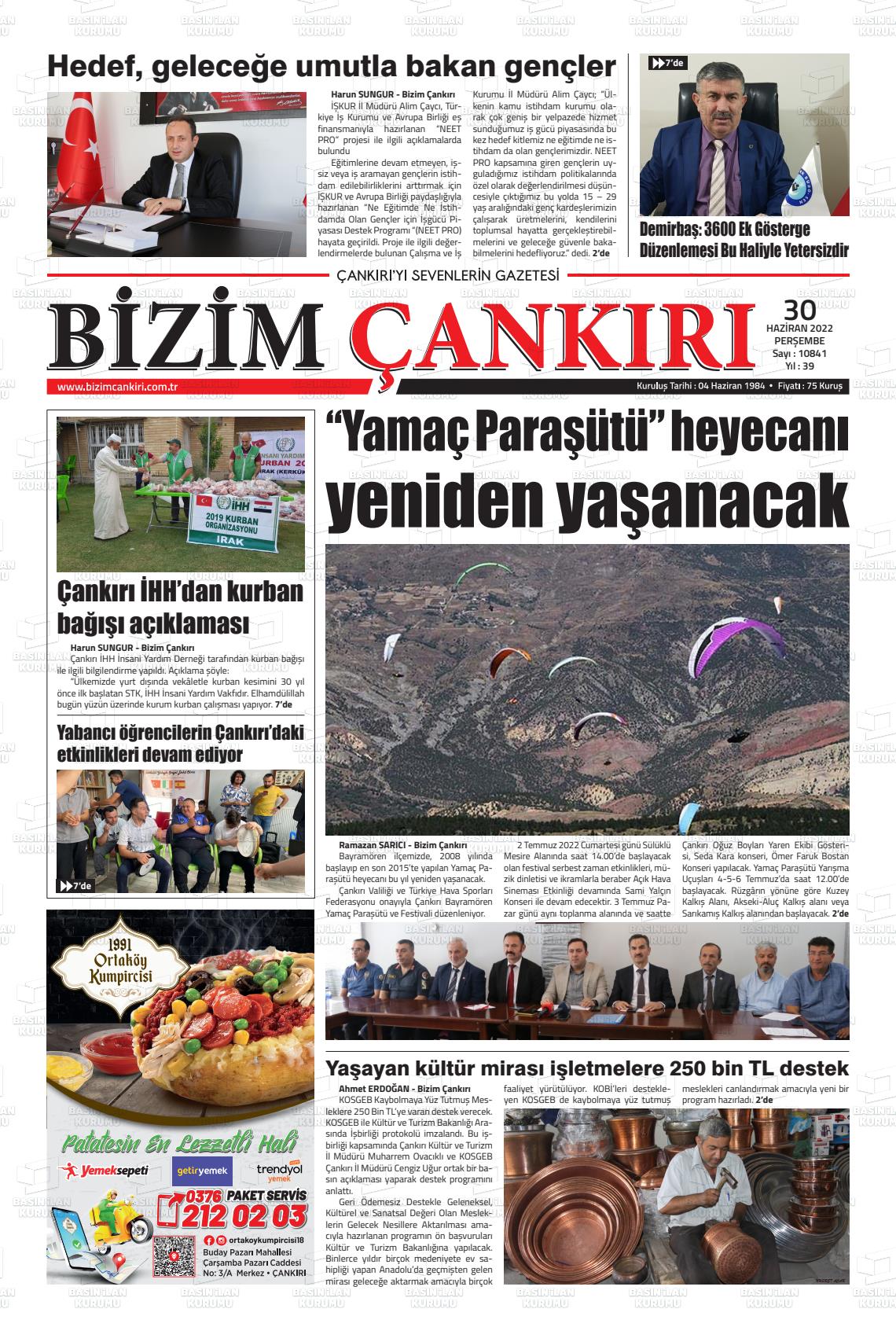 01 Temmuz 2022 Bizim Çankırı Gazete Manşeti