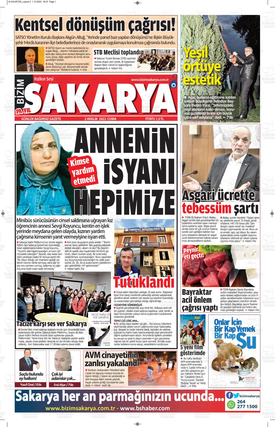 02 Aralık 2022 Bizim Sakarya Gazete Manşeti