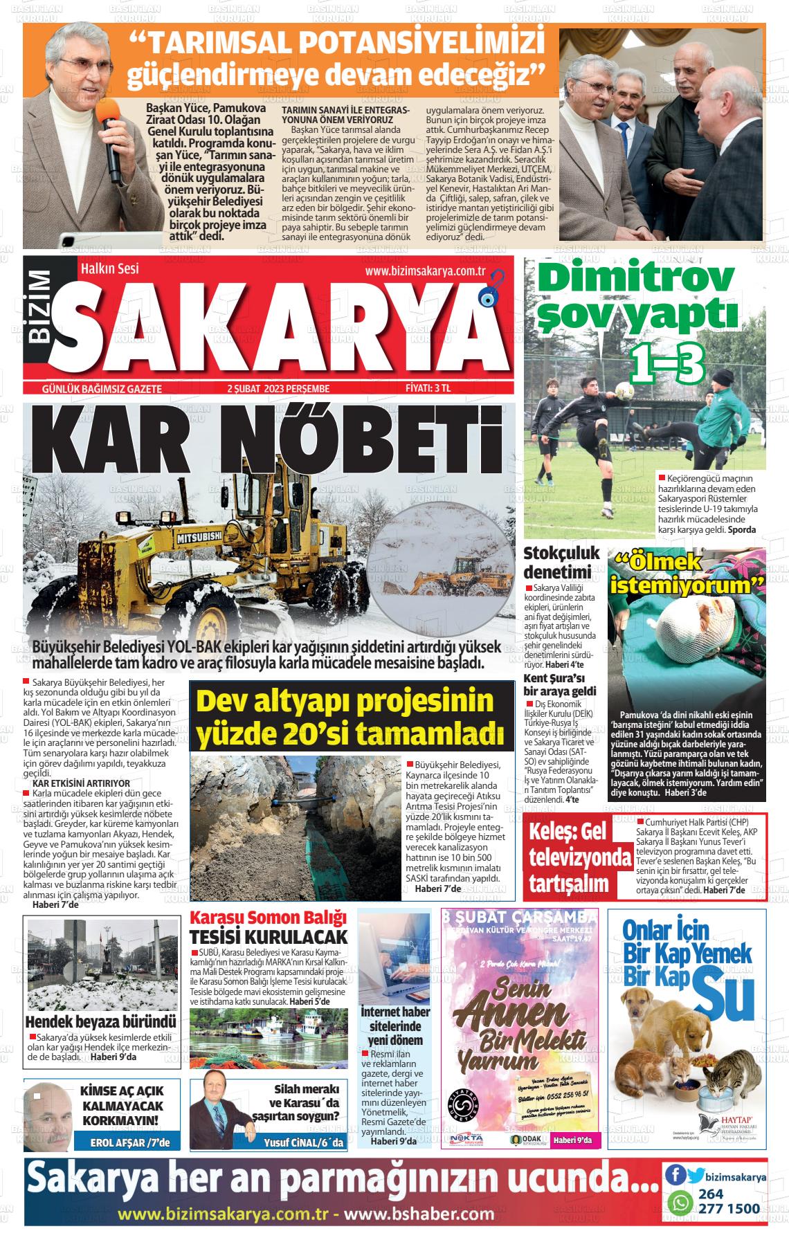 02 Şubat 2023 Bizim Sakarya Gazete Manşeti