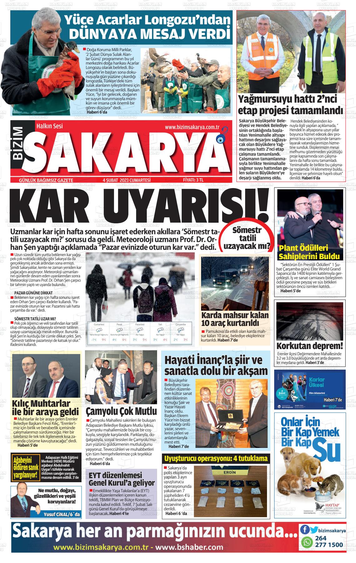 04 Şubat 2023 Bizim Sakarya Gazete Manşeti