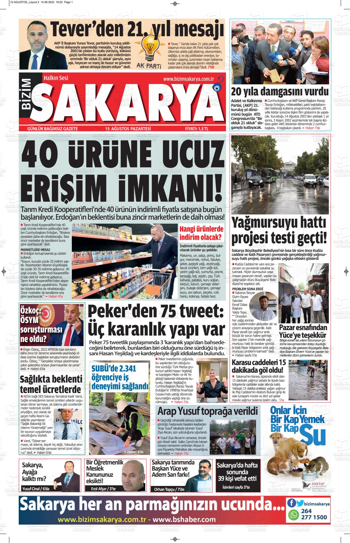 Bizim Sakarya Gazete Manşeti