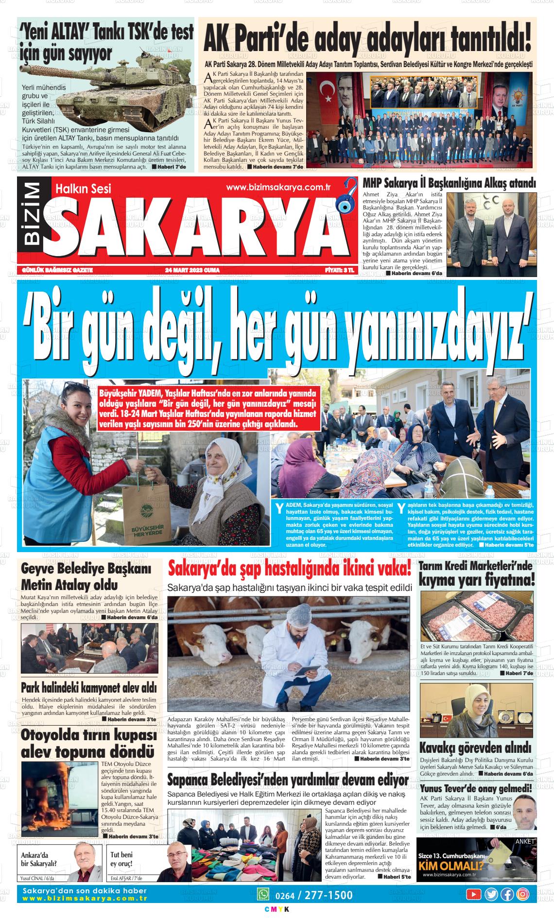 24 Mart 2023 Bizim Sakarya Gazete Manşeti