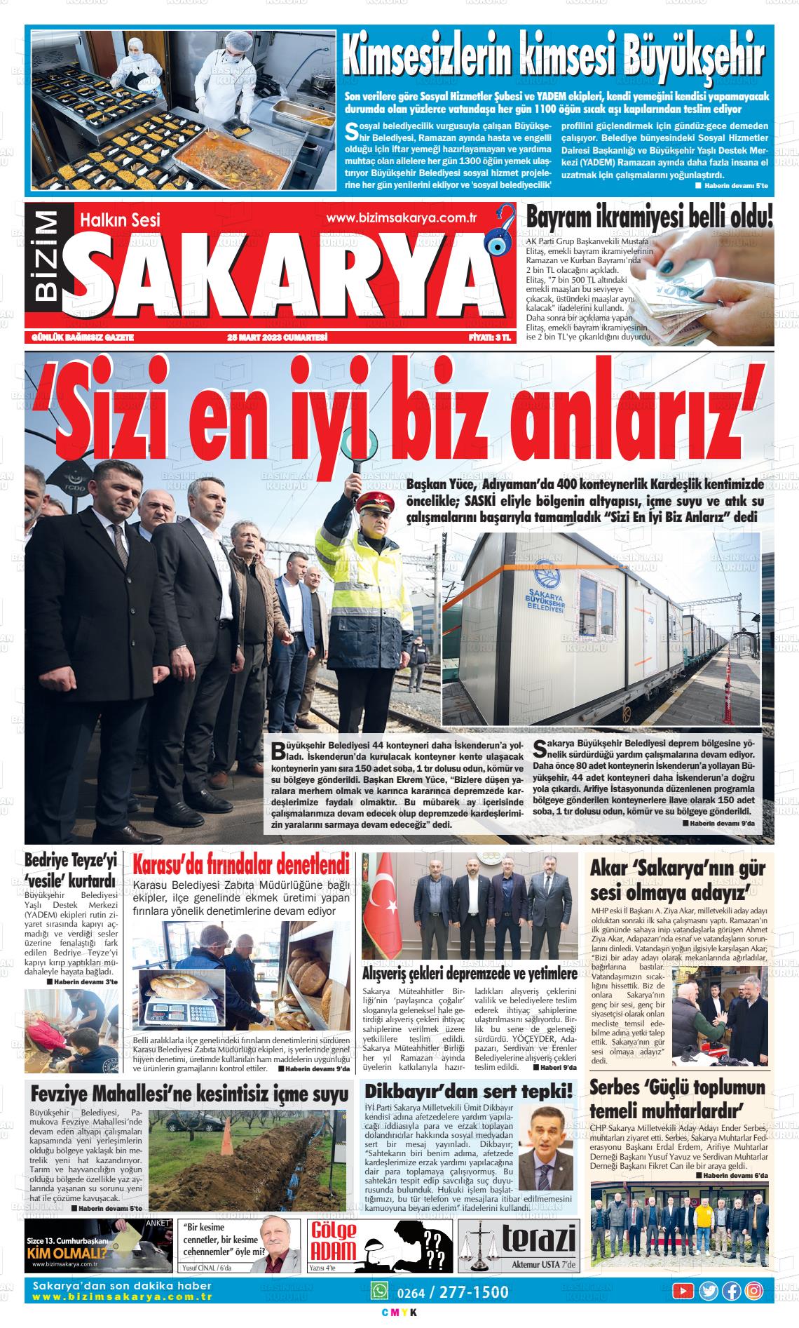 25 Mart 2023 Bizim Sakarya Gazete Manşeti