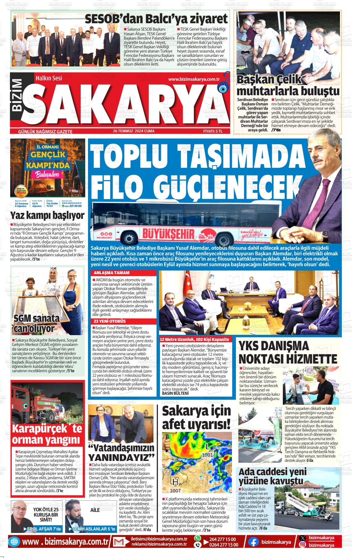 26 Temmuz 2024 Bizim Sakarya Gazete Manşeti
