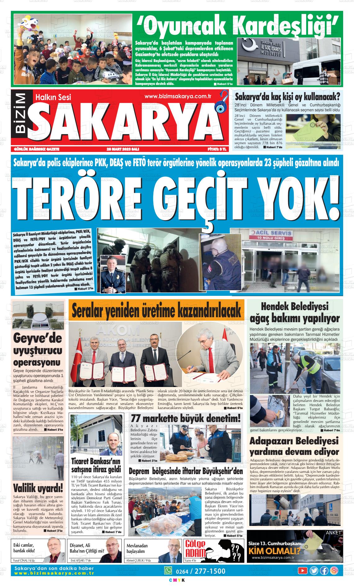 28 Mart 2023 Bizim Sakarya Gazete Manşeti
